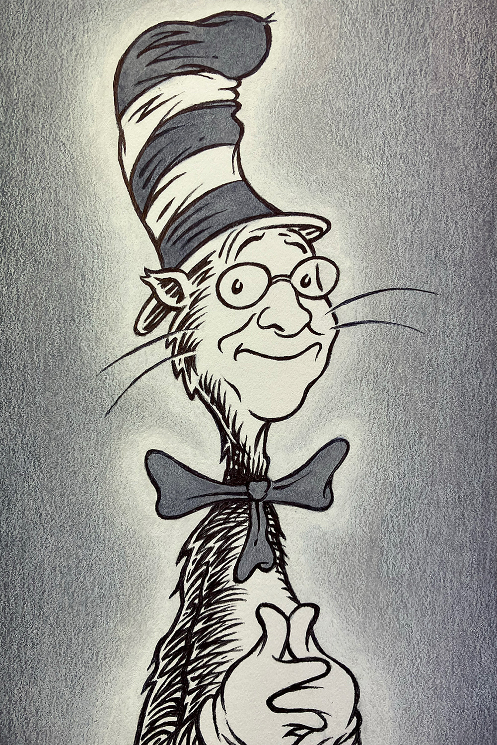 "Self-Portrait as the Cat in the Hat",  ink on bristol board