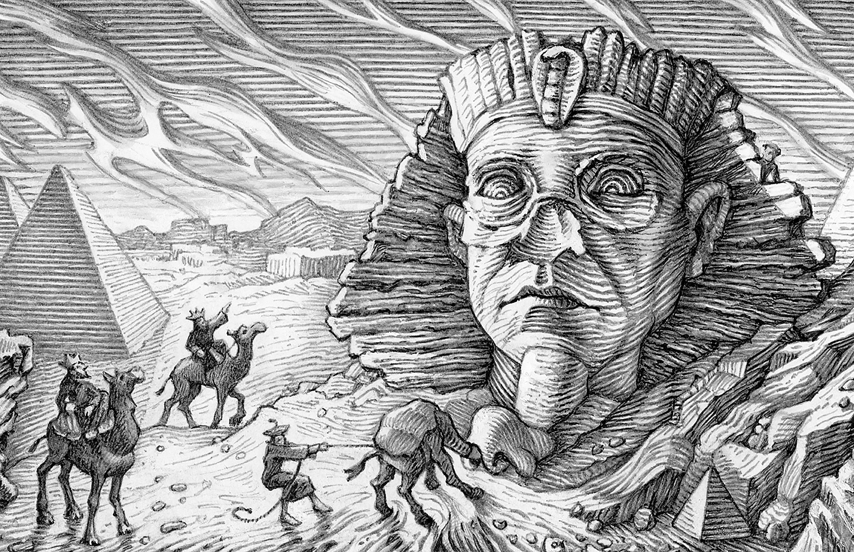 "Self-Portrait as a Sphinx", ballpoint pen and markers on bristol board