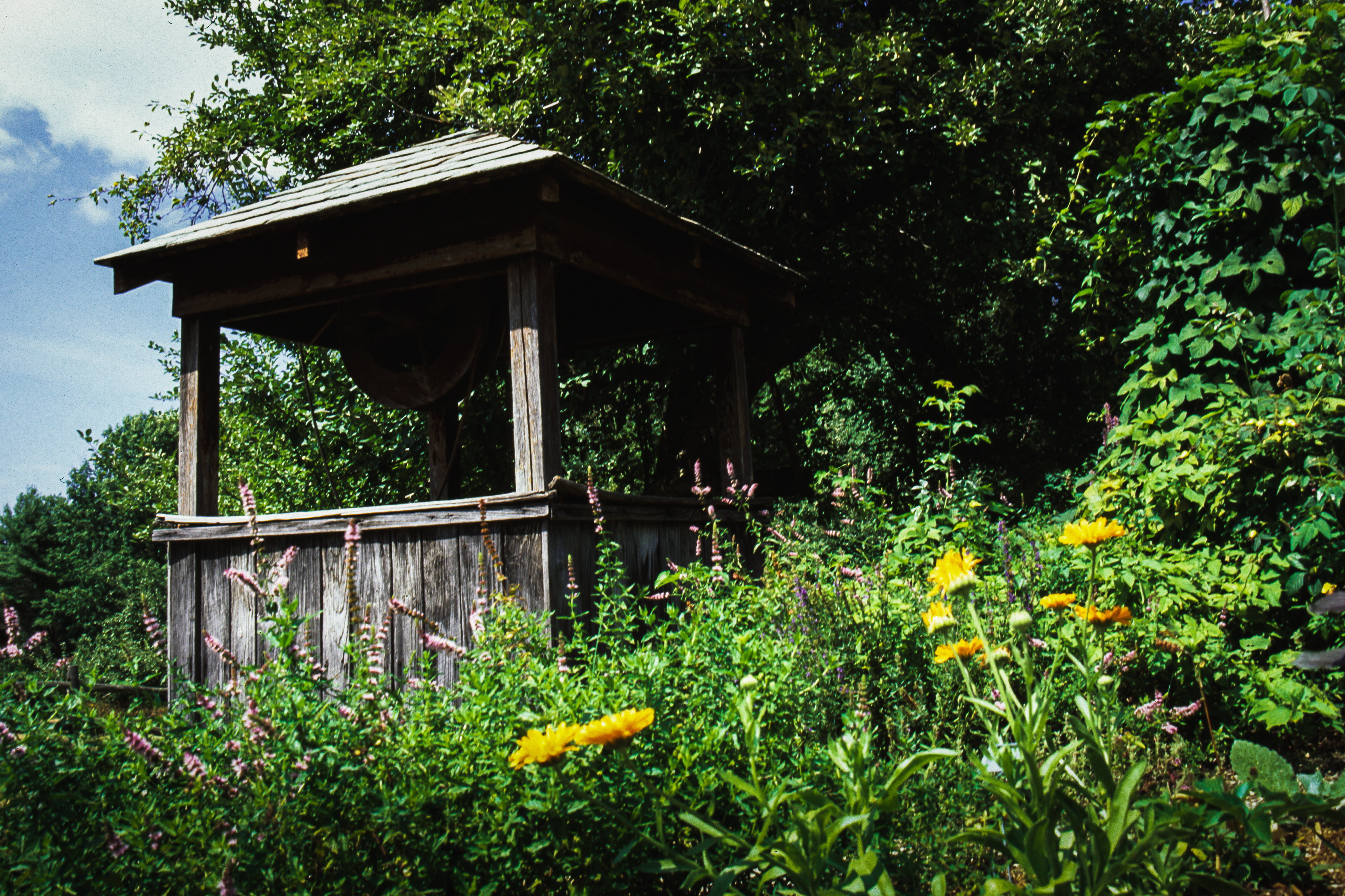 A wooden covered well