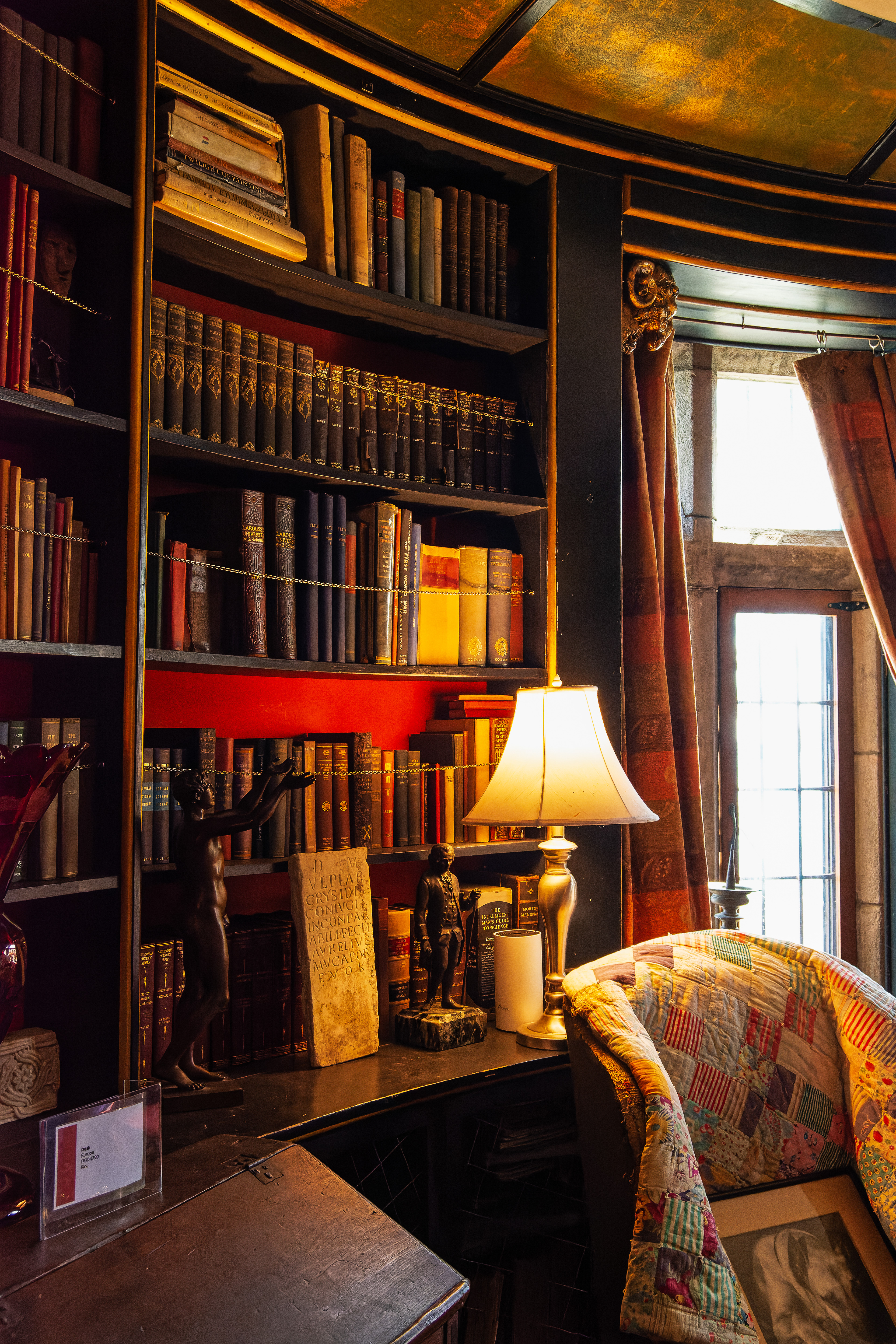 The beautiful book covered walls of the library room