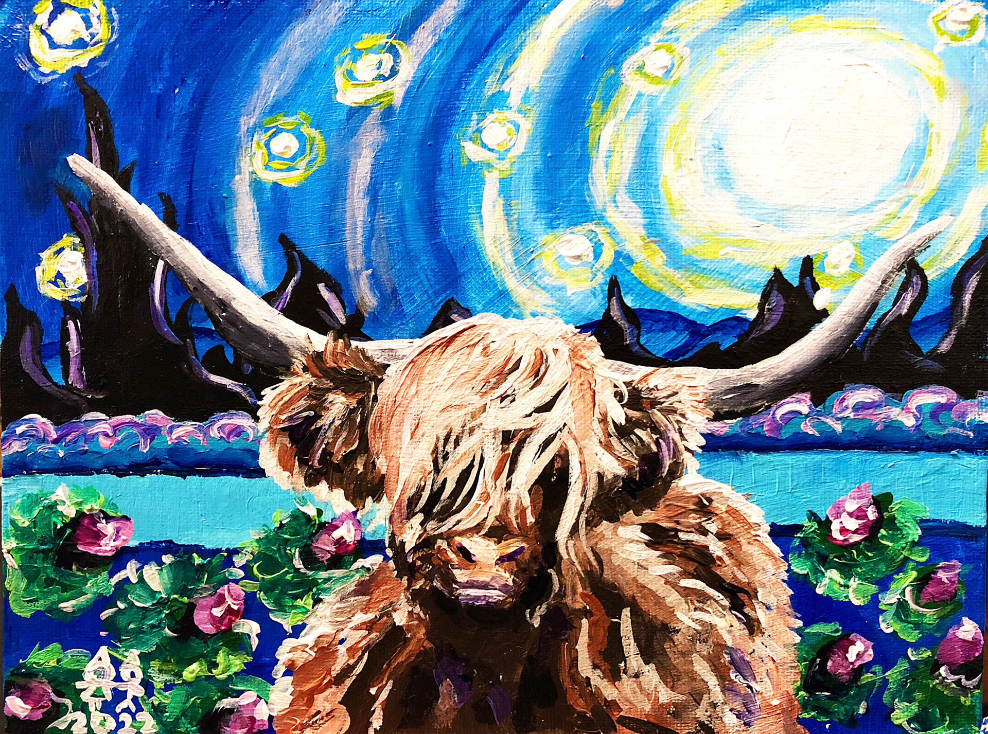 Starry Night, Highland Coo