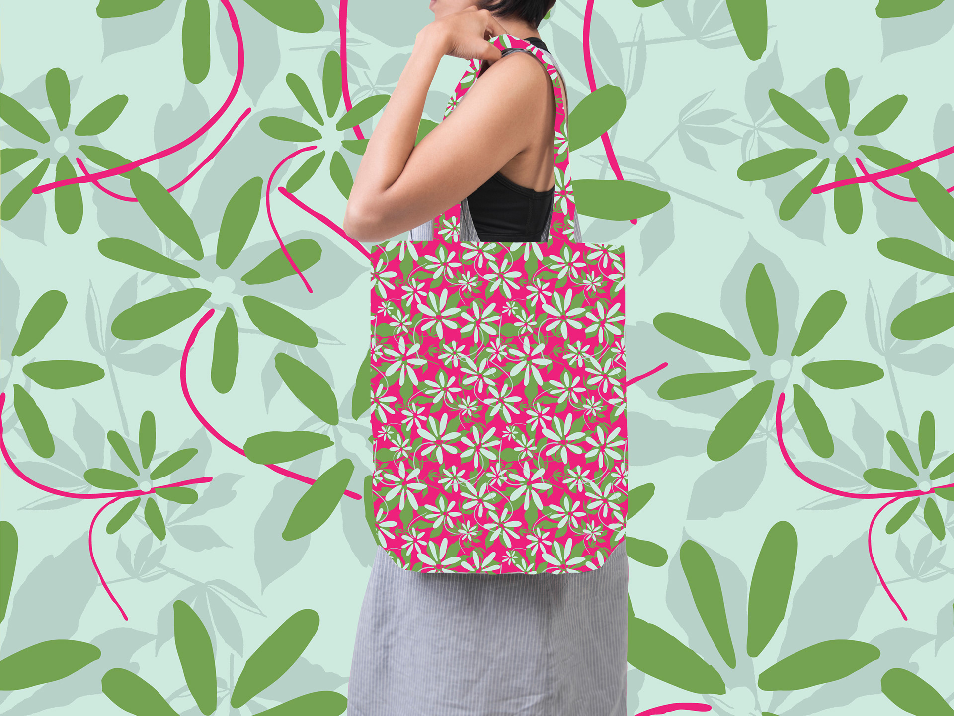 Dance de Fleur 2 on Bag, and 3 on Wallpaper