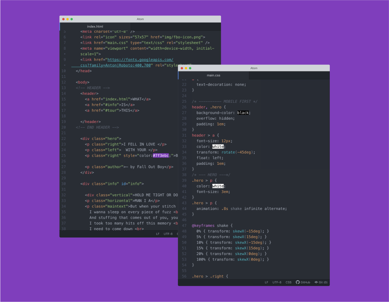 HTML and CSS sample code