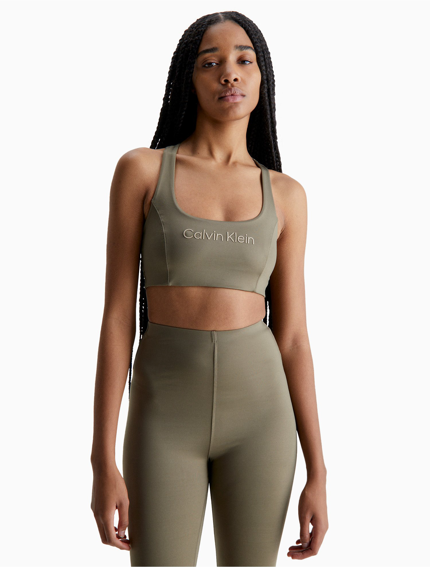 Calvin Klein Performance co-ord logo band sports bra in olive green