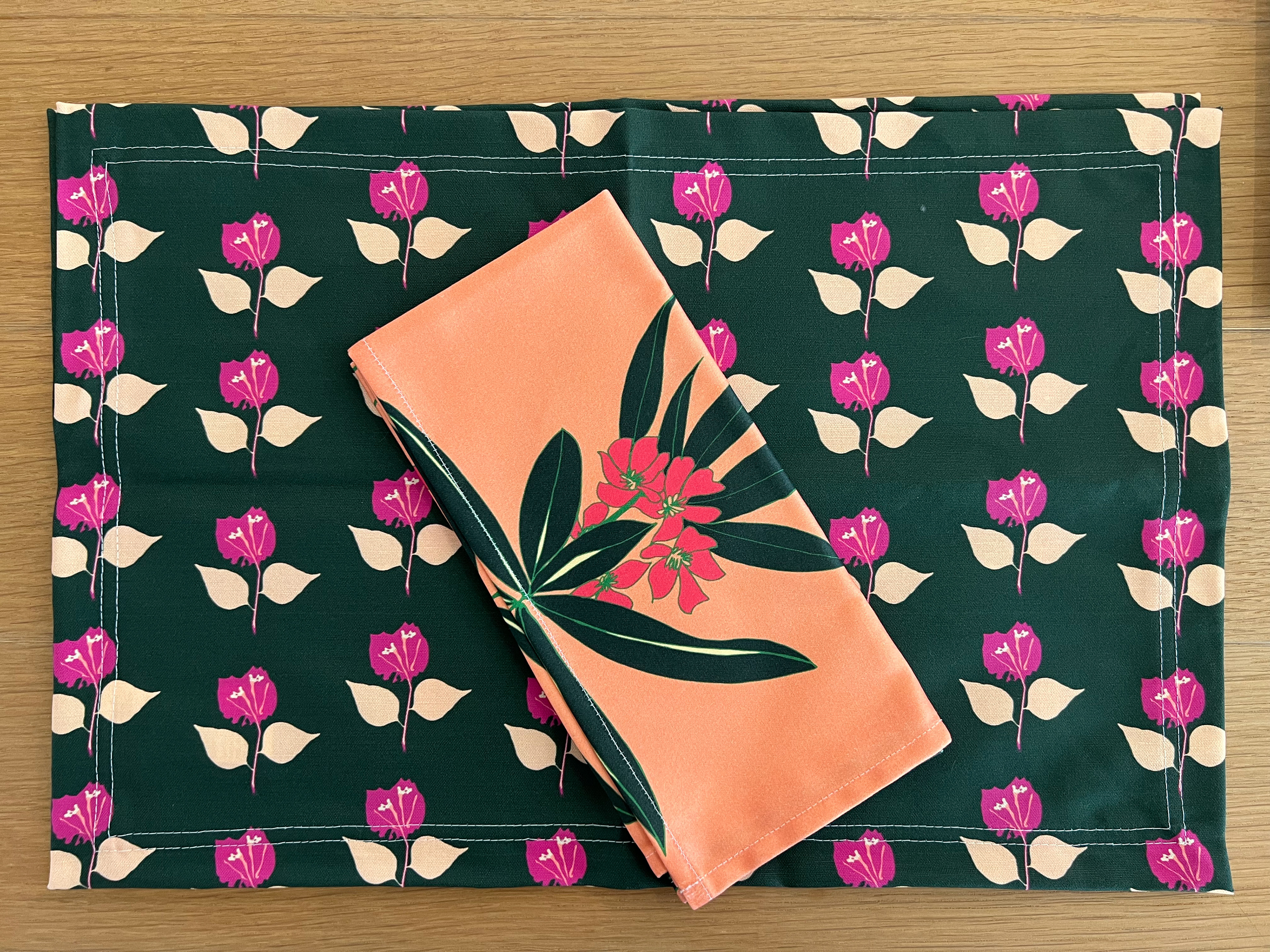 bougainvillea placemat and oleander napkin prototypes