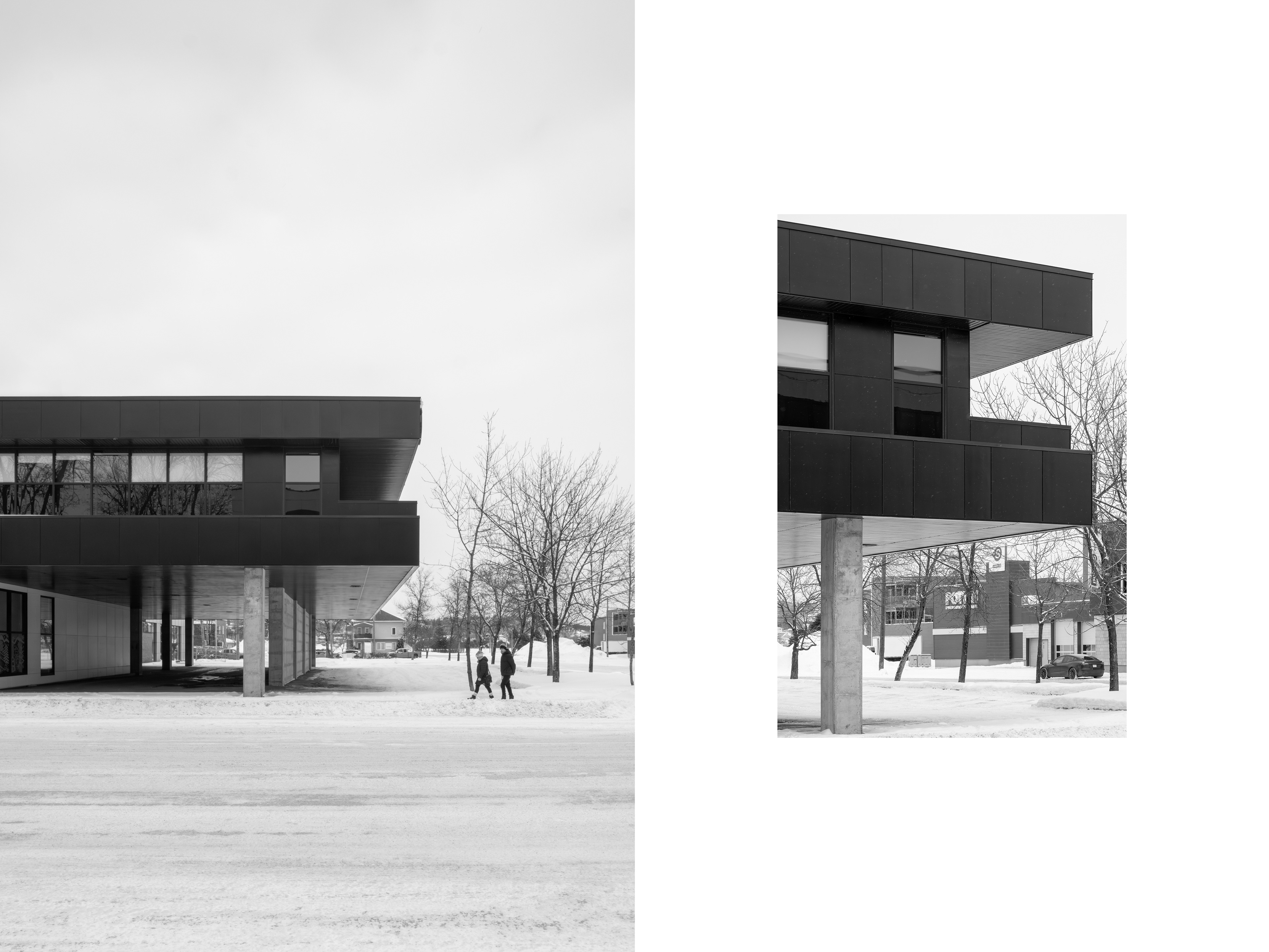 Volumes horizontaux du studio et Porte-à-faux du bâtiment Ubisoft Saguenay