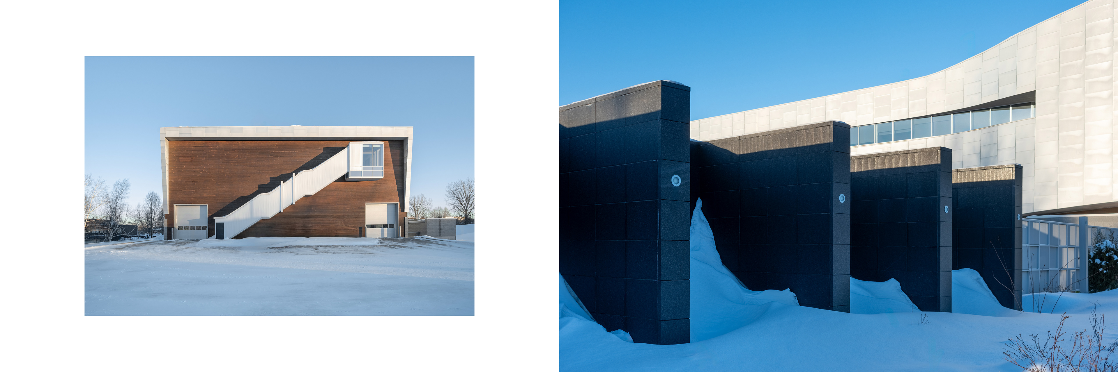 Architecture en béton et face ouest du Centre des technologies de l’aluminium au Saguenay