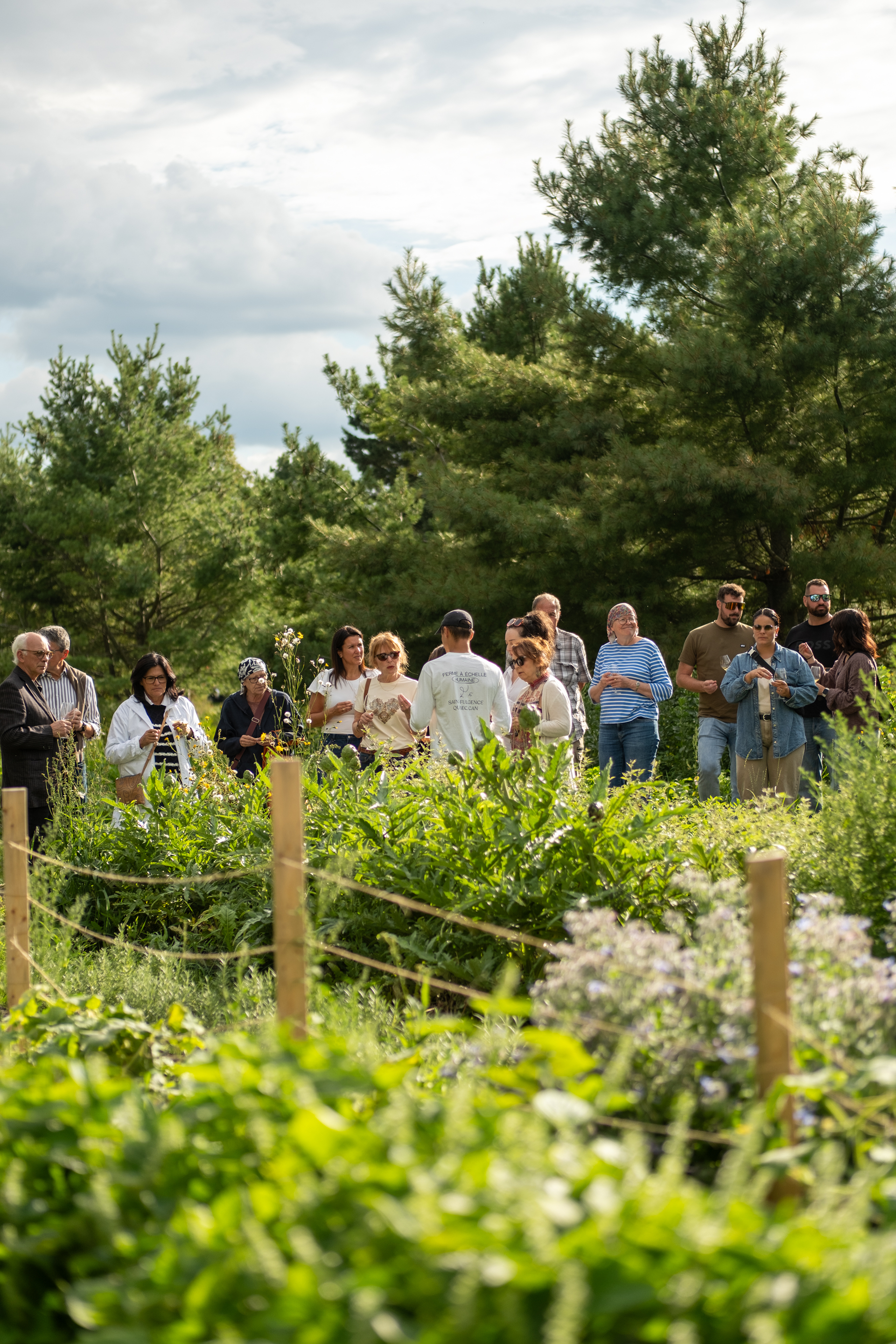 Antoine (maraicher) qui explique sont processus, il fait face au clients dans le champs