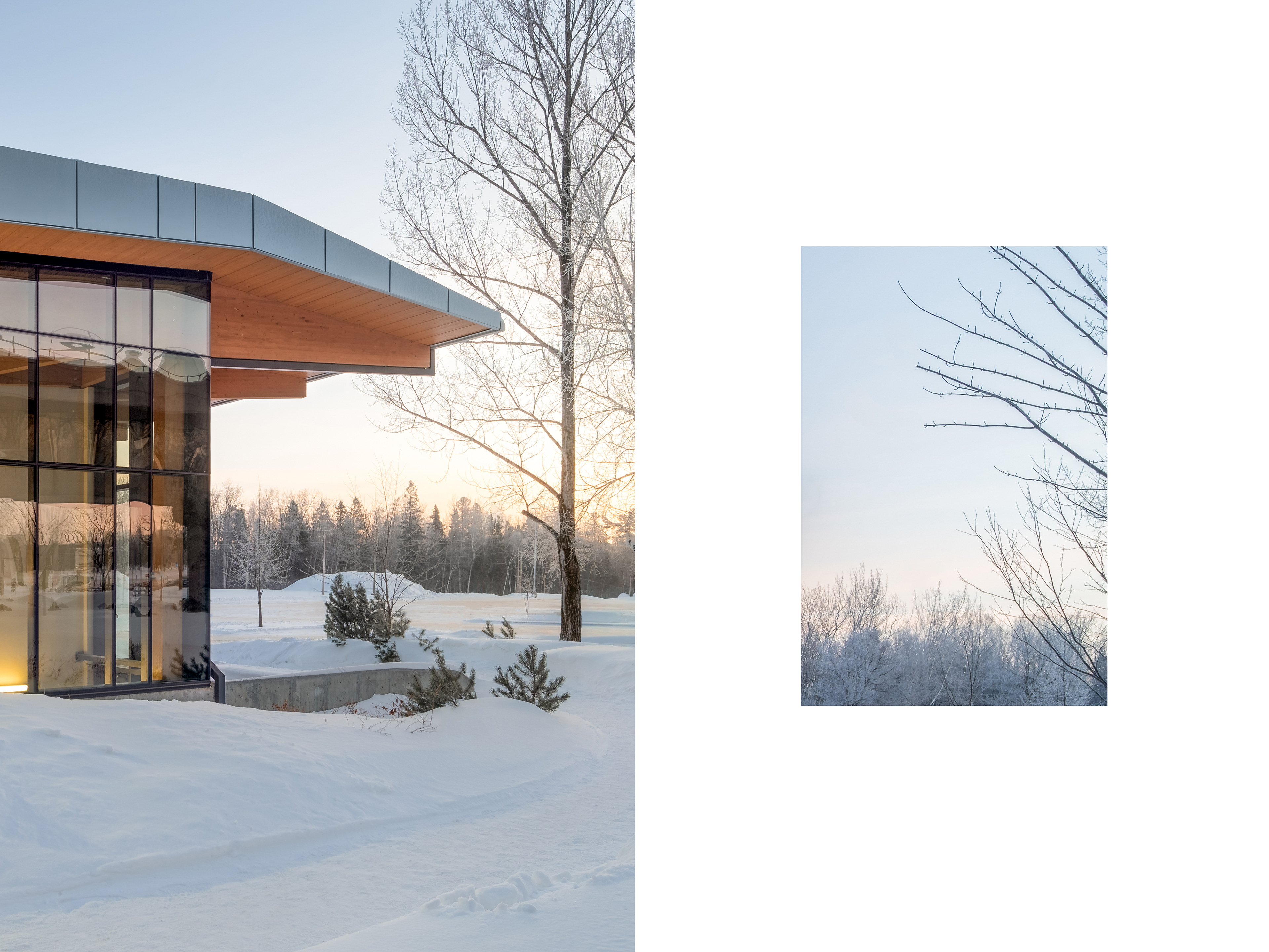 Détail du paysage hivernal entourant le pavillon de la culture des peuples autochtones