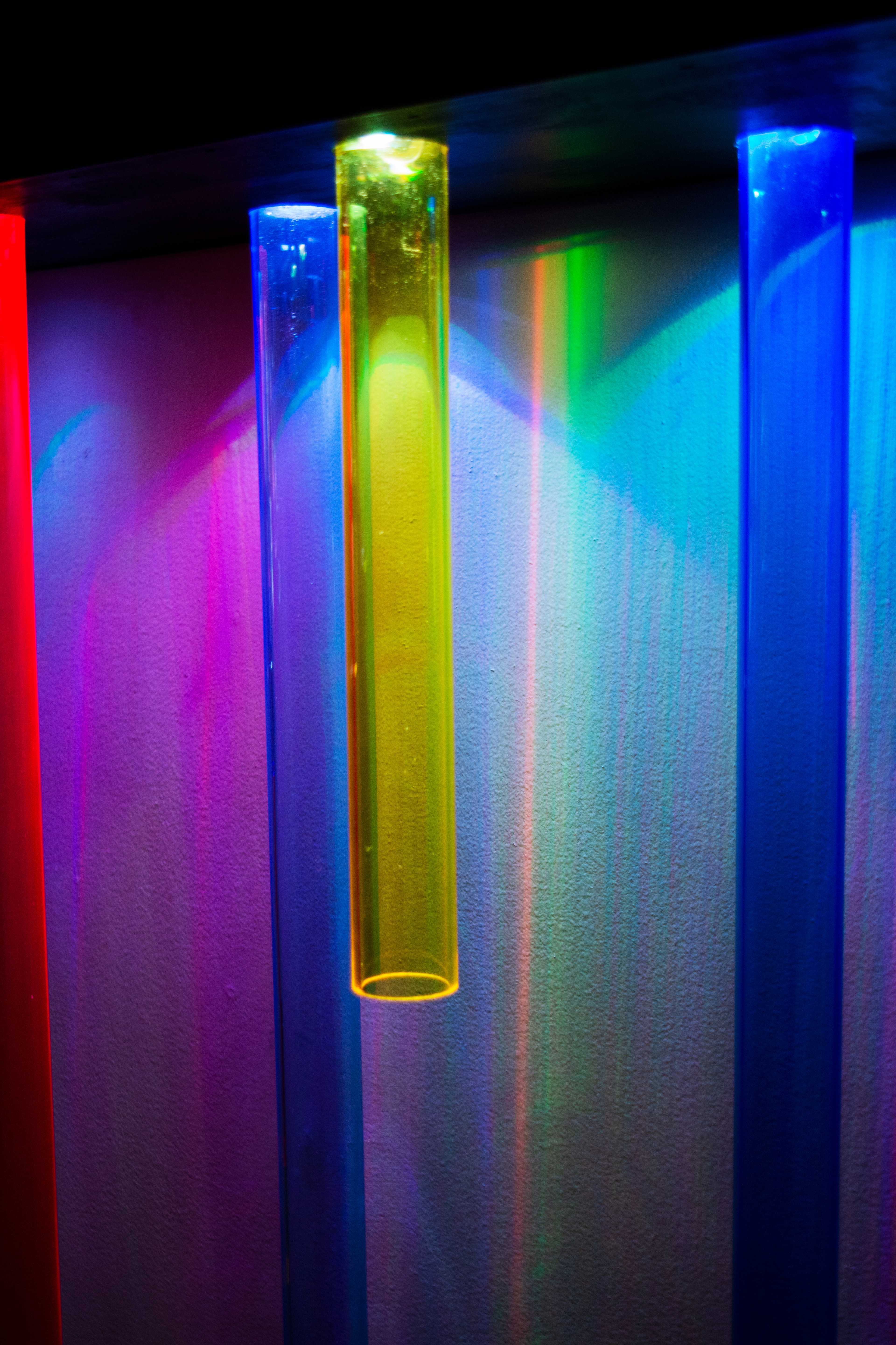 Augmented Rain (AR) (Detail) - MDF board, LED lights, and transparent acrylic tubes - 72 x 7 x 43 inches - 2021