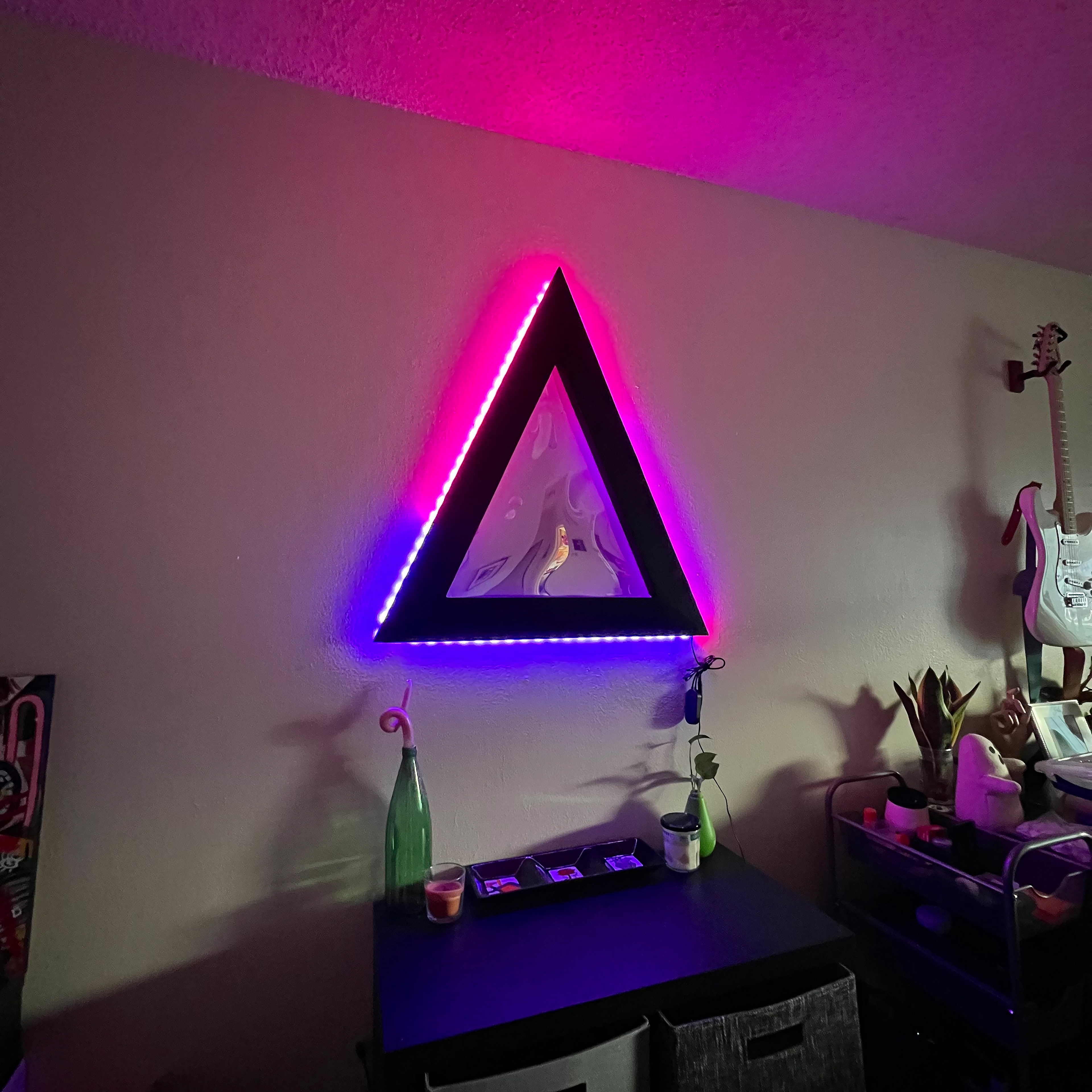 TRI (In-situ) - Wood, LED lights, and two-way mirror film on acrylic sheet - 2020 