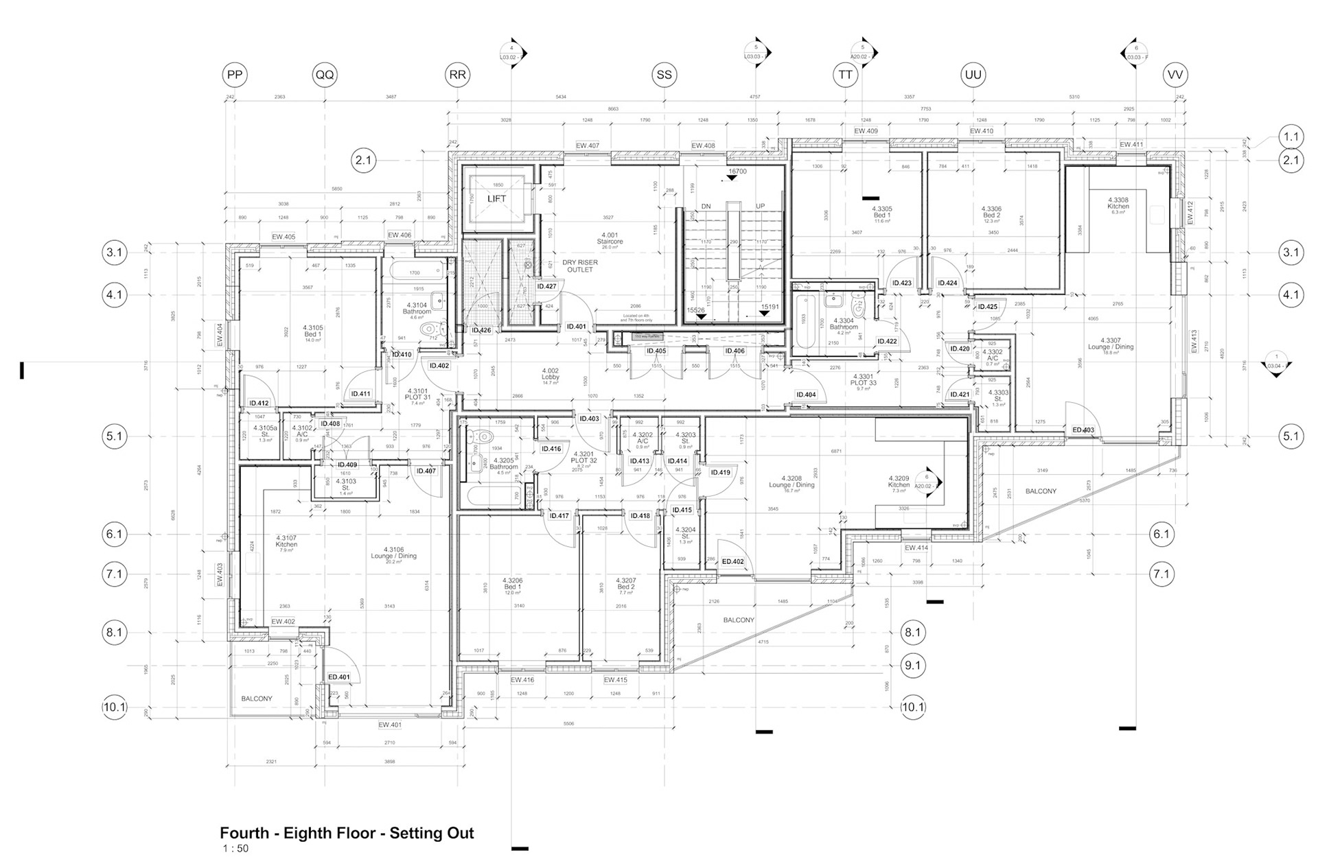 Working Drawings - Fourth - Eighth Setting Out Plan