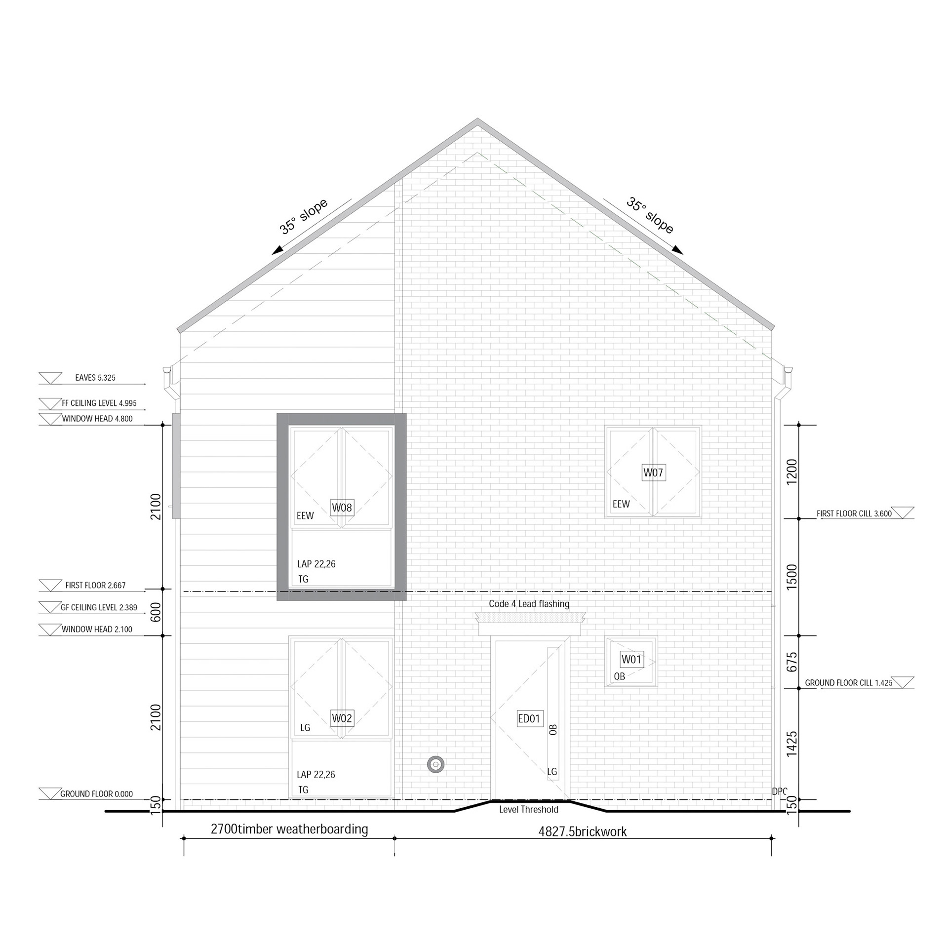 House Type F Technical Front Elevation