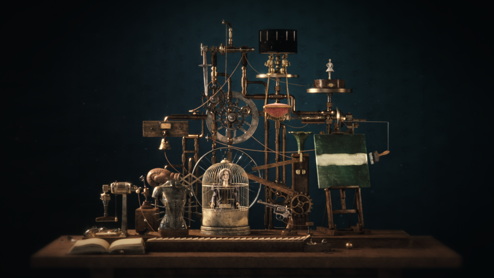 3D Layout of scene and modeled various props