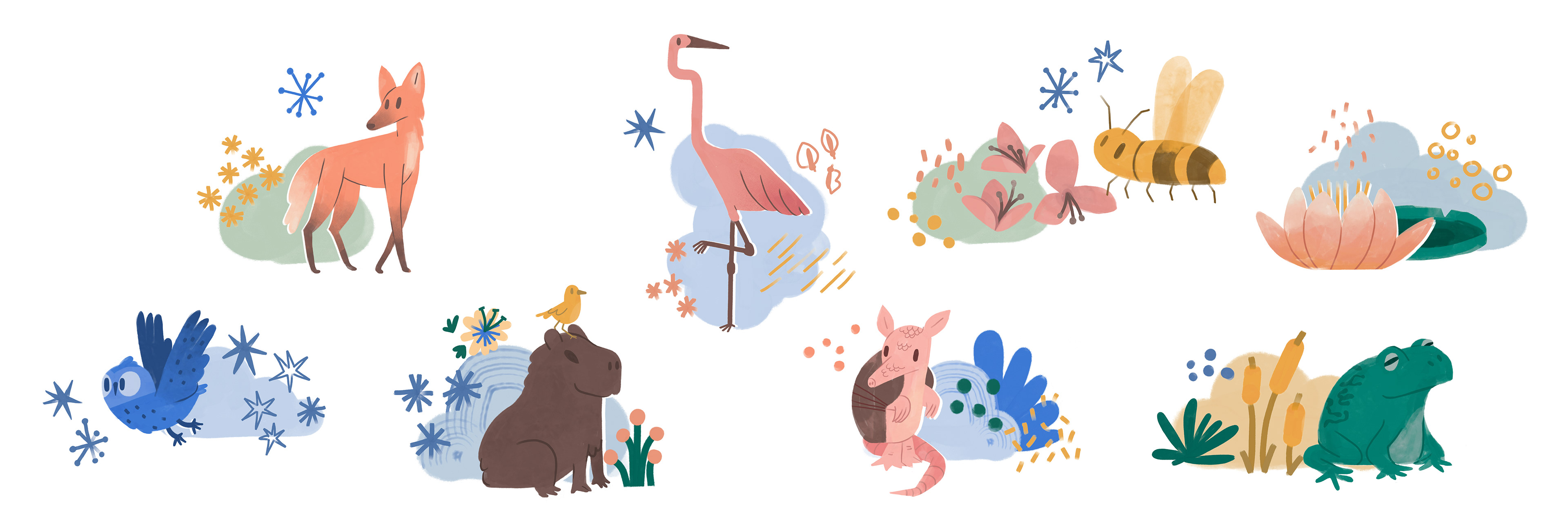 Nature-themed illustration series for kindergarten murals