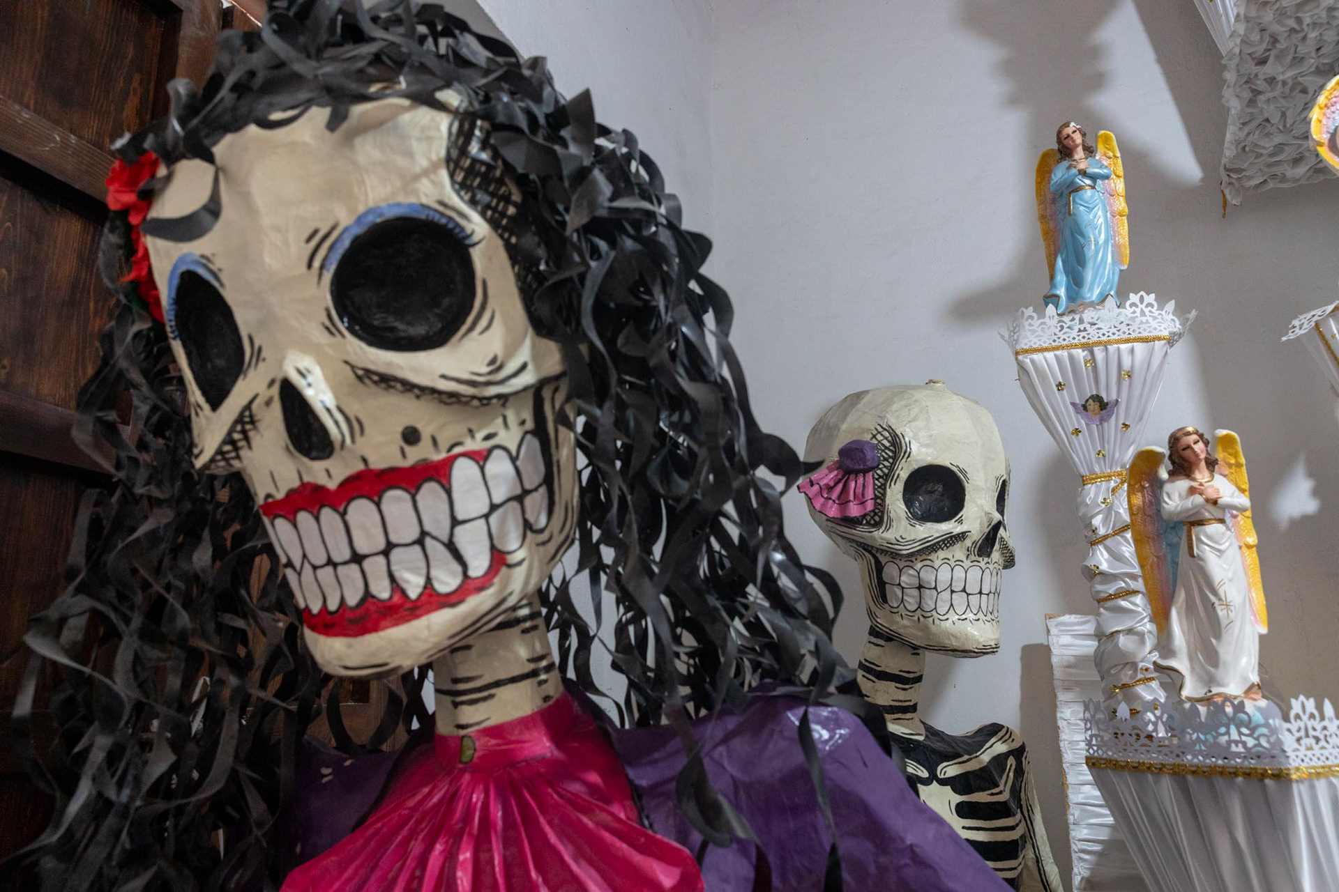 Altar construction and other Day of the Dead preparations in the town of Tochimilco.