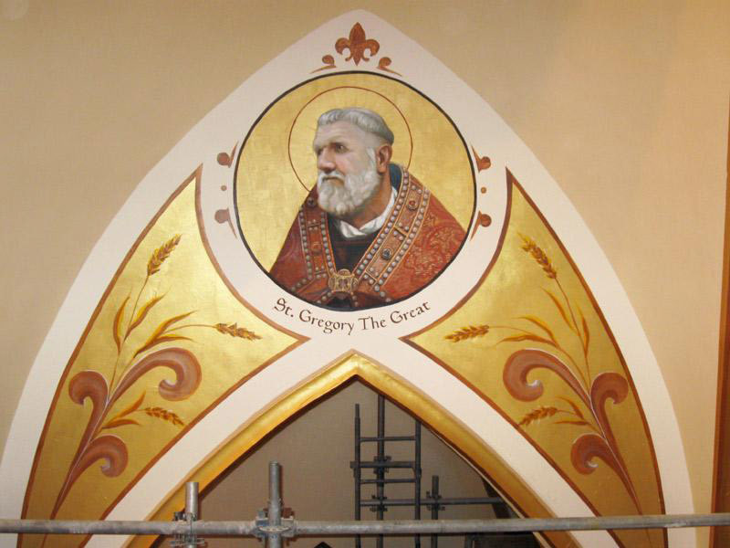St Augustines Church Restoration Project-gilding, marbling, wood graining and ornament applications. Robert Ireland contributed to this group project