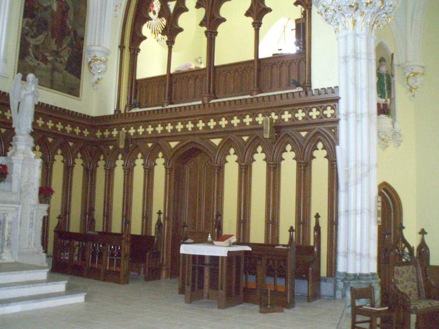 St. Francis Church Project.Project consisted of gilding columns, faux marble and wood graining of interior church. Robert Ireland worked on this project