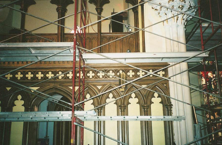 St. Francis Church Project.Project consisted of gilding columns, faux marble and wood graining of interior church. Robert Ireland worked on this project