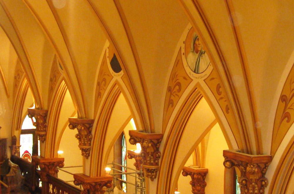 St Augustines Church Restoration Project-gilding, marbling, wood graining and ornament applications. Robert Ireland contributed to this group project