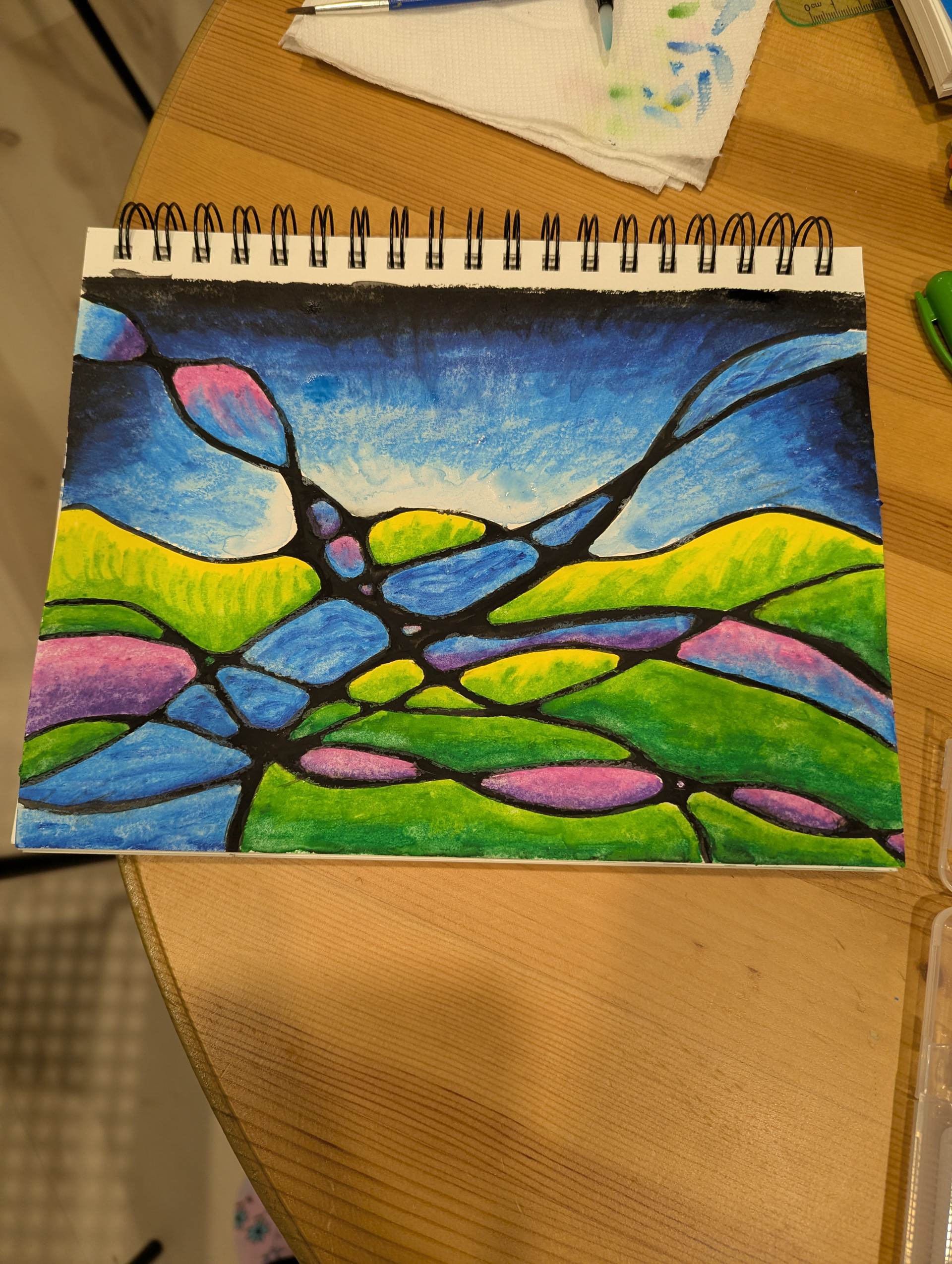WIP Final, watercolor crayons