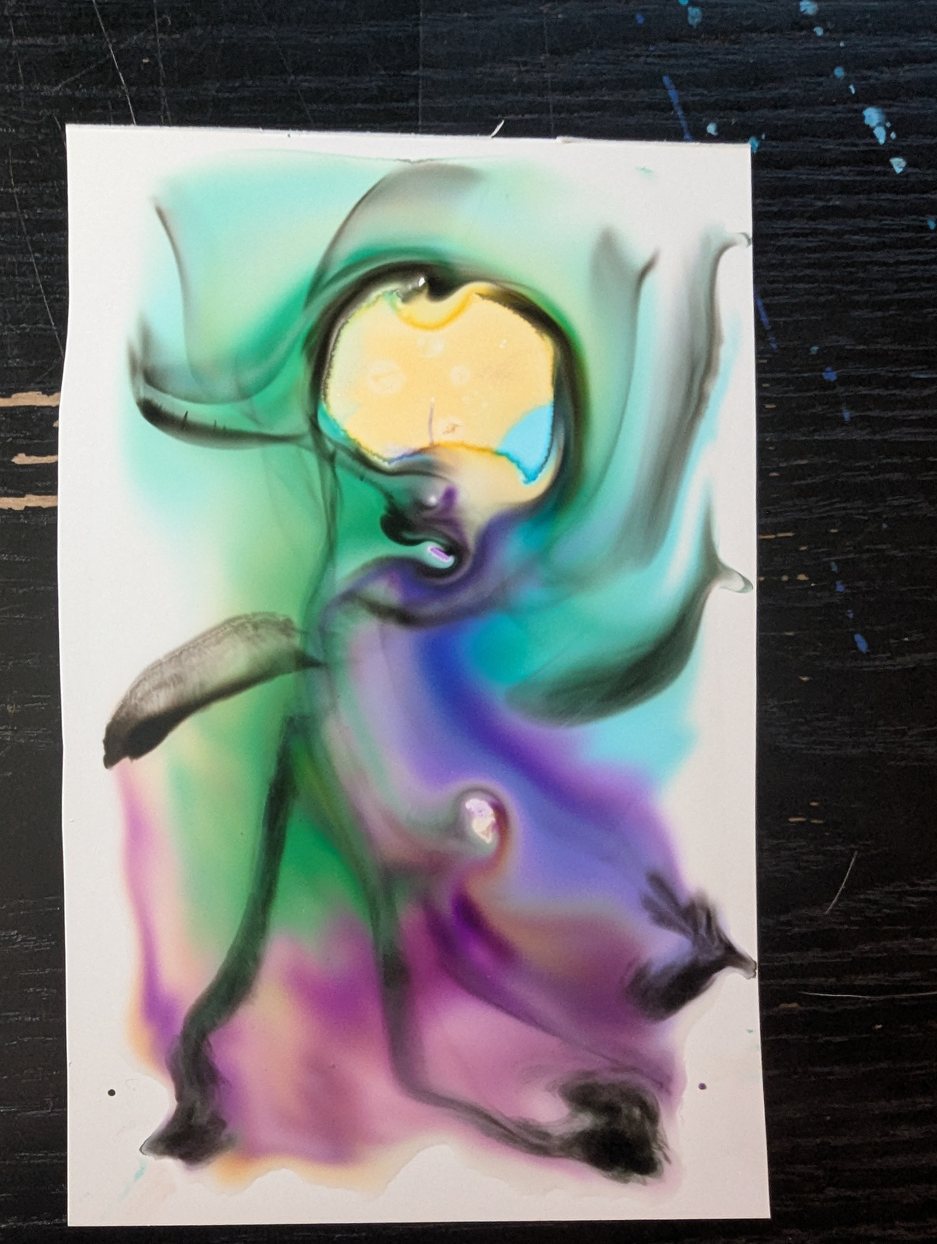 Acrylic ink on Yupo paper, starting to dry
