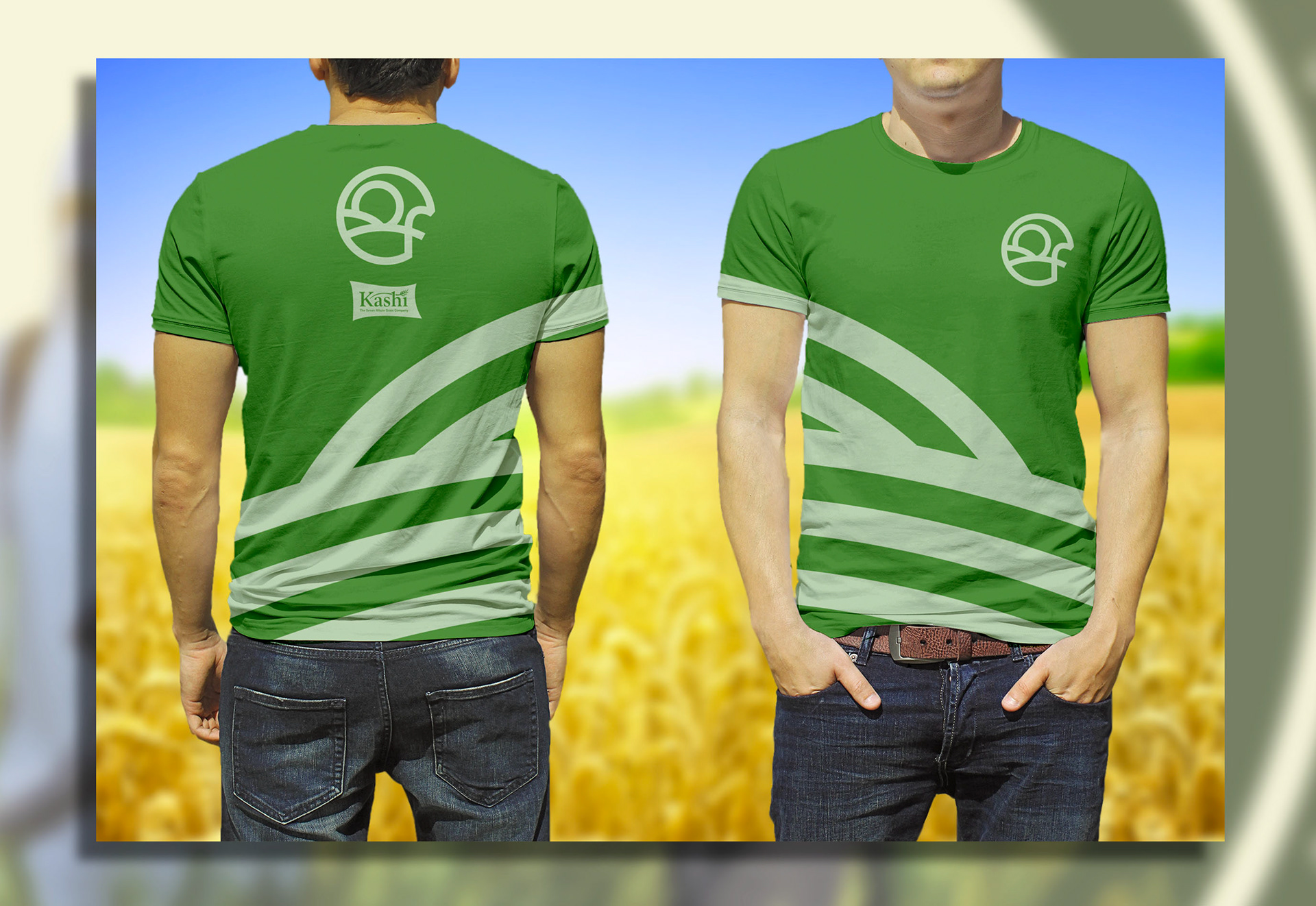 A green T-shirt bearing the Organic Feastival logo