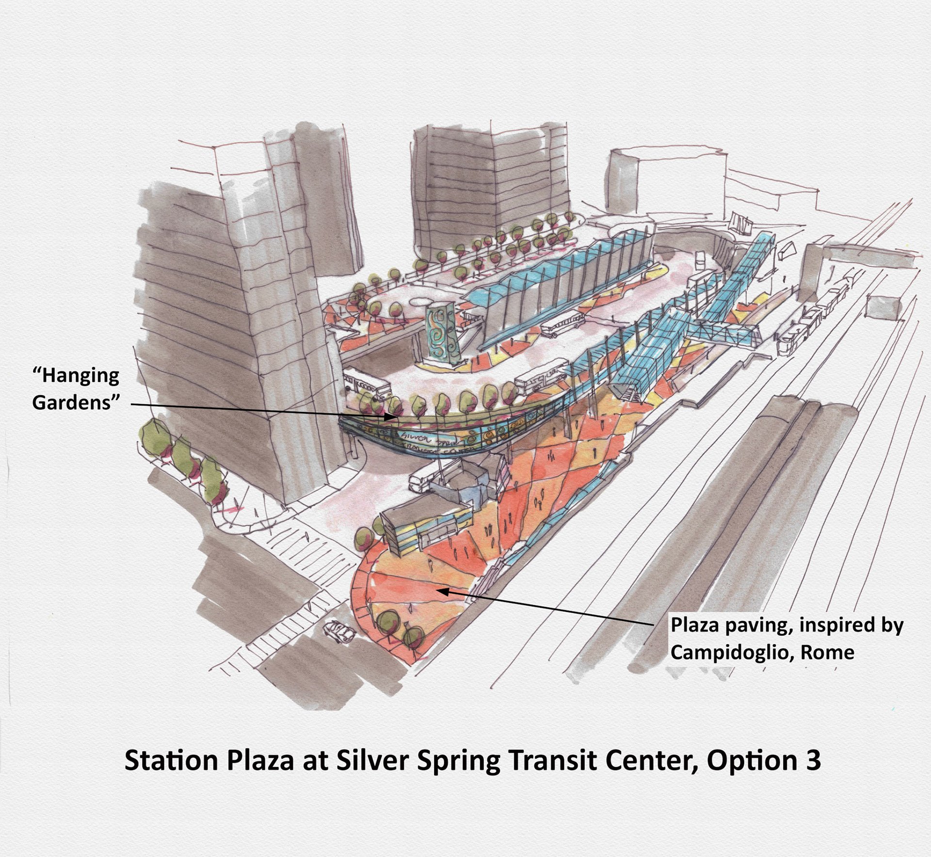 These sketches were done with pen on trace paper and rendered with markers.