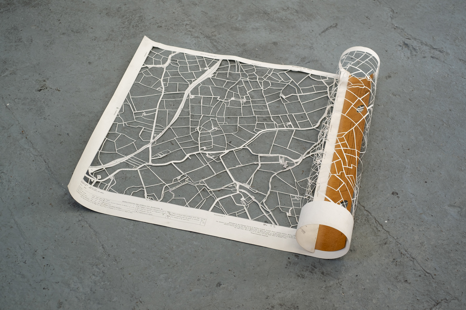 altered vintage map of county Armagh Northern Ireland by Martin Seeds borders sculpture