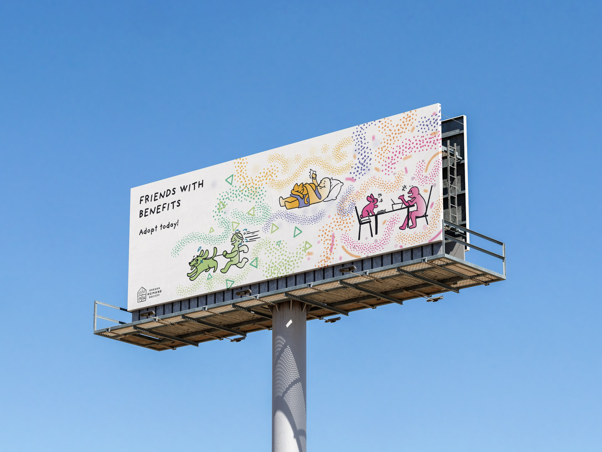 "Friends with Benefits" pet adoption billboard mockup