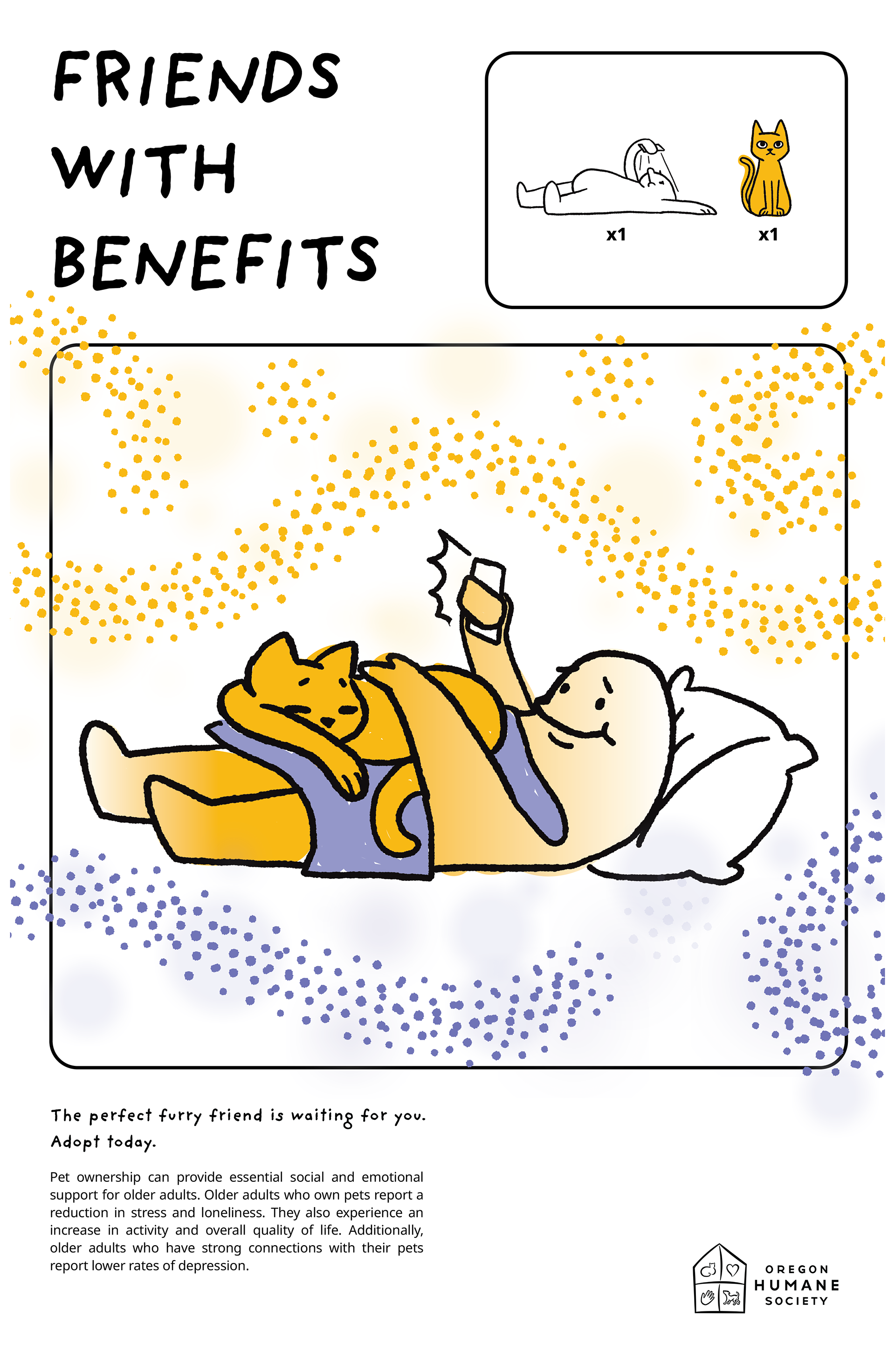 "Friends with Benefits" cat adoption poster design.