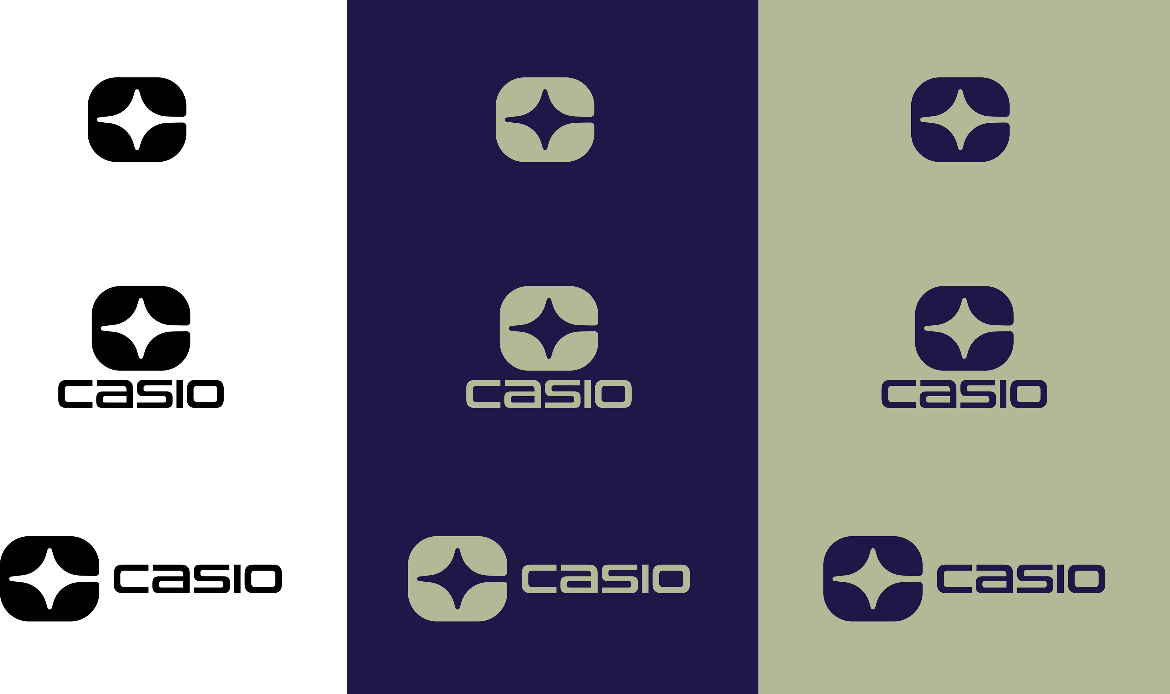 Casio pictoral mark, vertical, and horizontal logo.