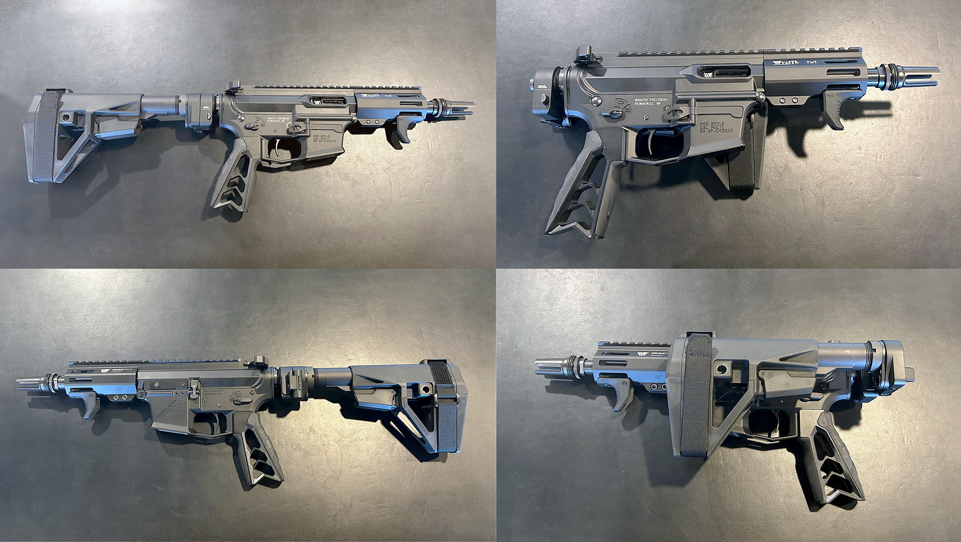 Custom EPC9 Dart FRT-F Pistol, 9mm, with Folding Pistol Brace, Wraith Bullet Proof System, and Tyrant Designs Mod 2 Grip