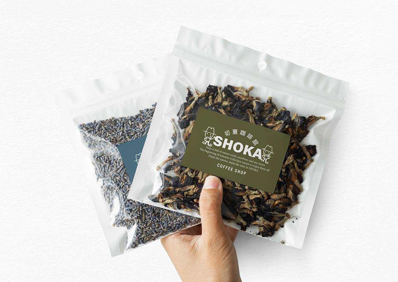 初夏咖啡館花茶包裝、貼紙設計