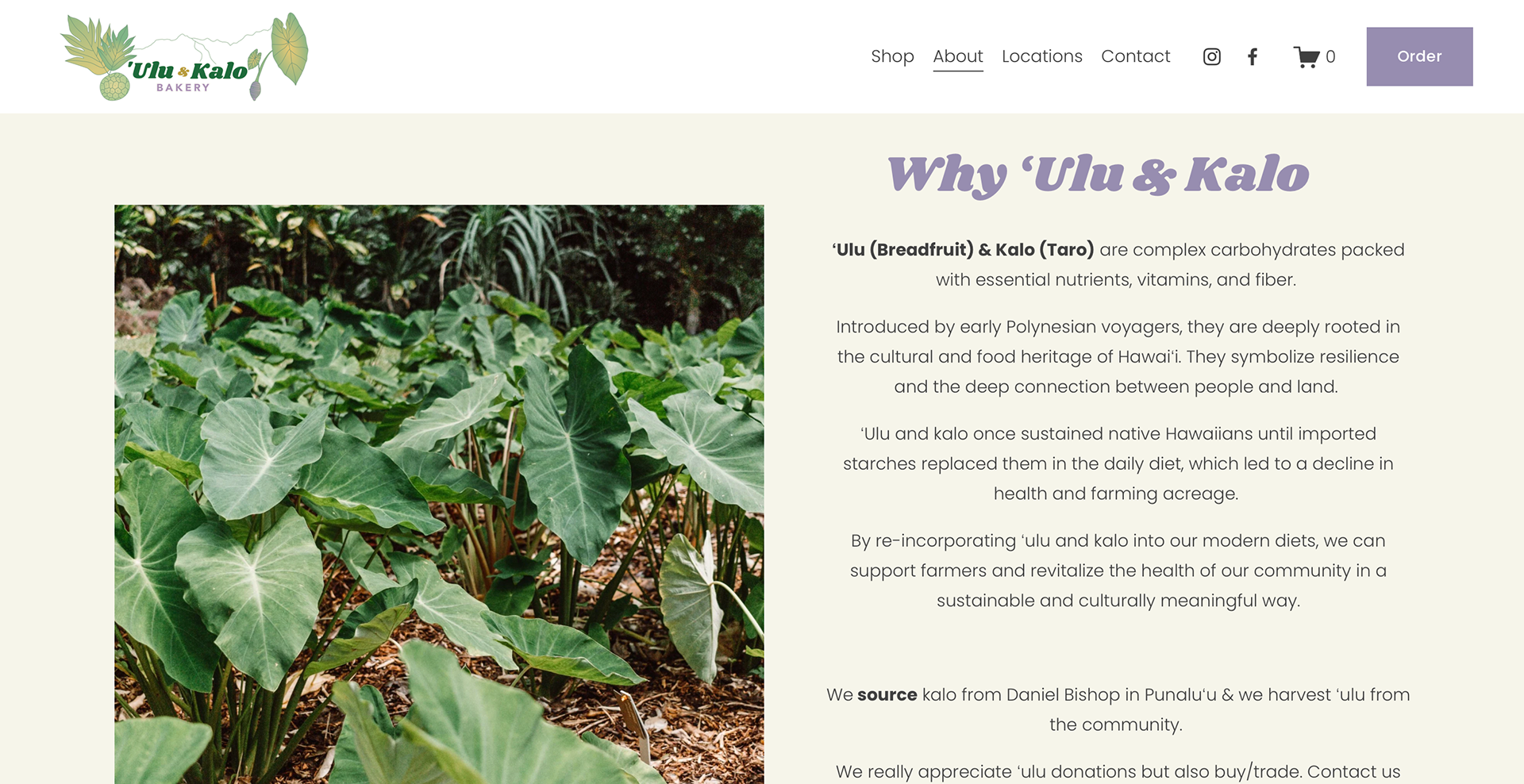 website and branding design for ‘ulu & kalo bakery