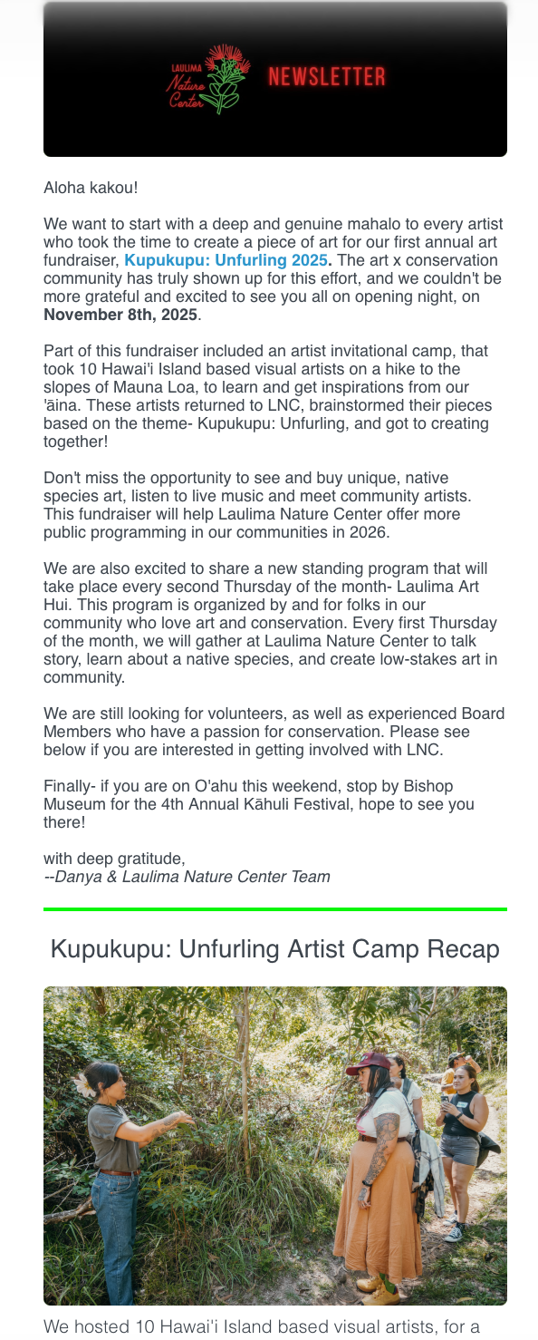 newsletter for laulima nature center