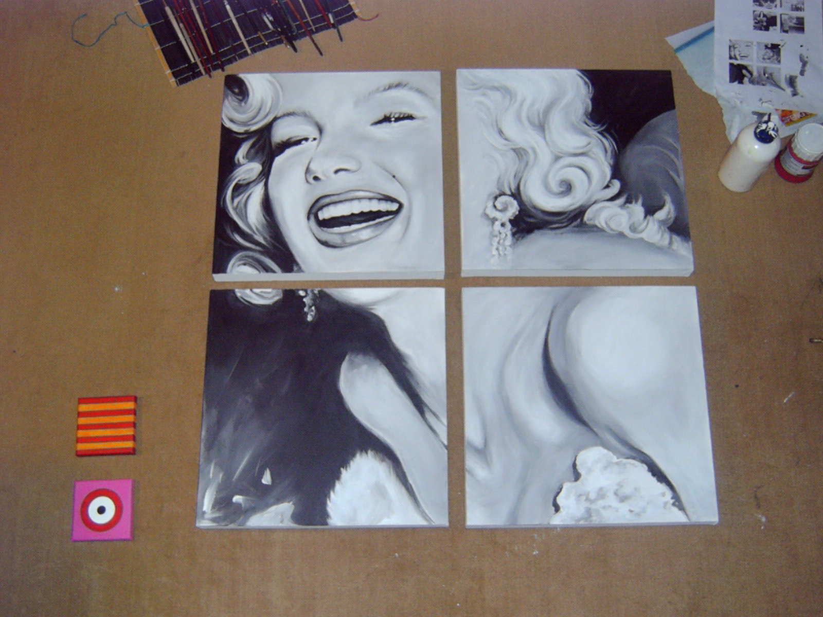 Portrait Marilyn Monroe - Auftragsarbeit / 1,50 m x 1,50 m / (No idolism. Just inspiration)  von Vorlage - frei ohne Projektor / 2004 / Dauer 1 h - 1,5 h