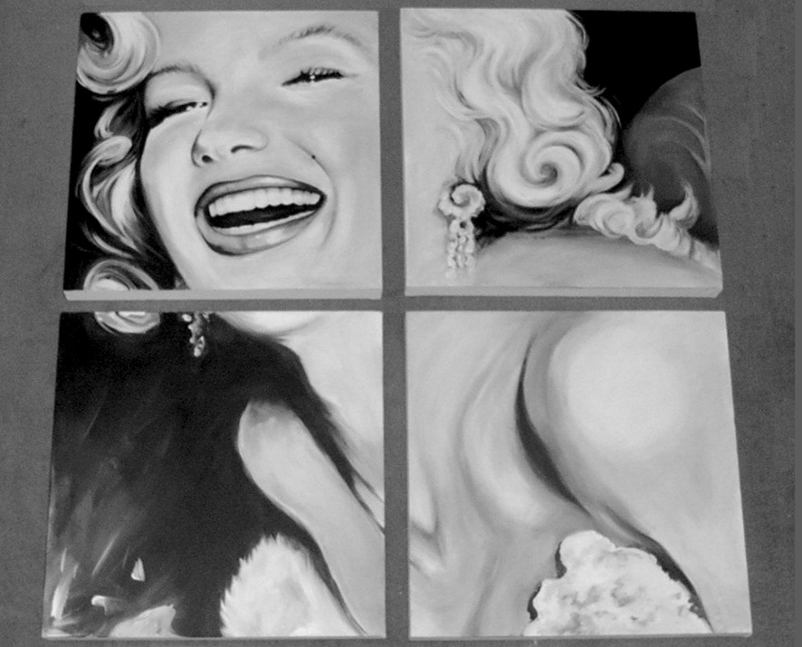 Portrait Marilyn Monroe - Auftragsarbeit / 1,50 m x 1,50 m / (No idolism. Just inspiration)  von Vorlage - frei ohne Projektor / 2004 / Dauer 1 h - 1,5 h