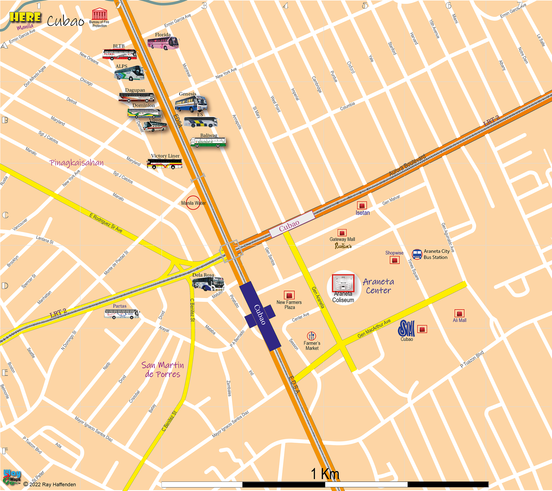Map of Cubao Bus Terminals, Metro Manila