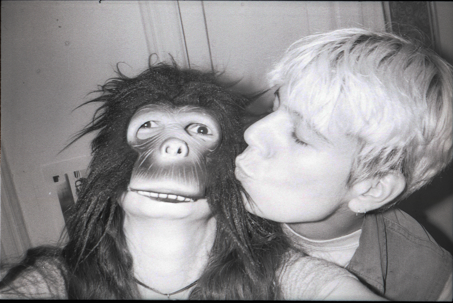 Katrina del Mar in a monkey mask with Kate Huh, St. Mark's Place
