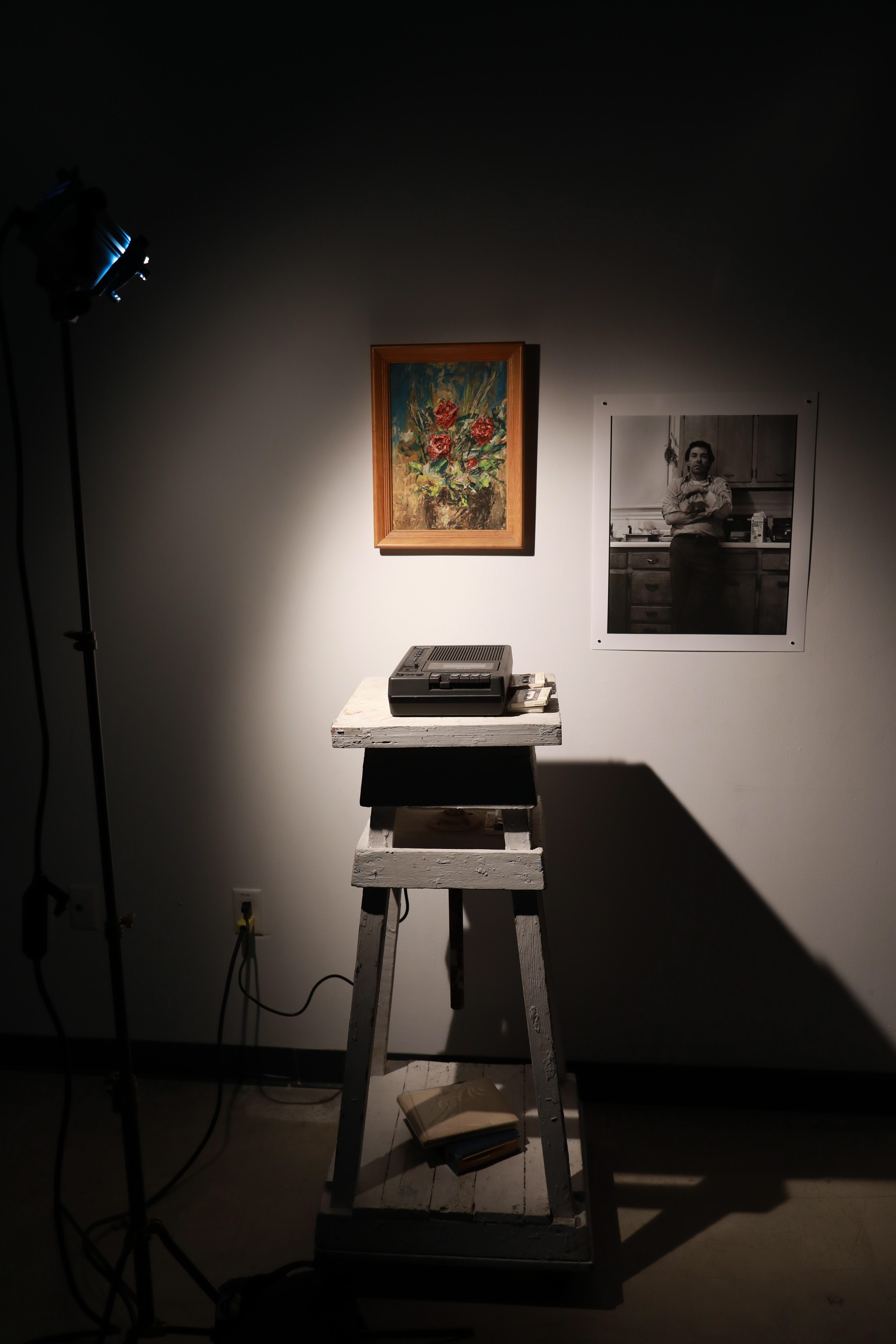 William P Campbell Archive Legacy Project / An Artist Working as a Letter Carrier by Katrina del Mar  audio cassette, signatory guest books, painting and photo portrait