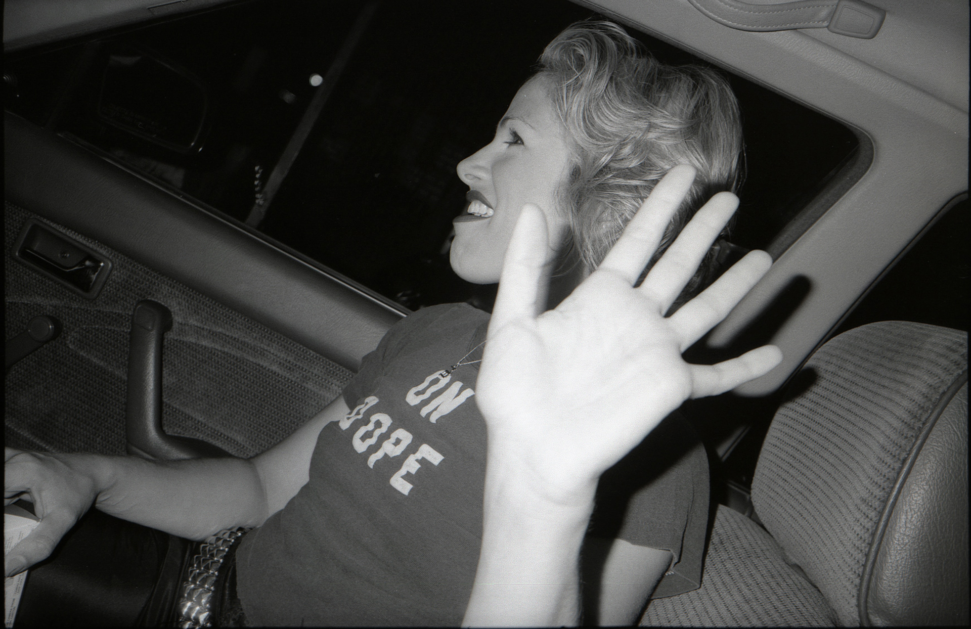 Melanie Vesey in the car.