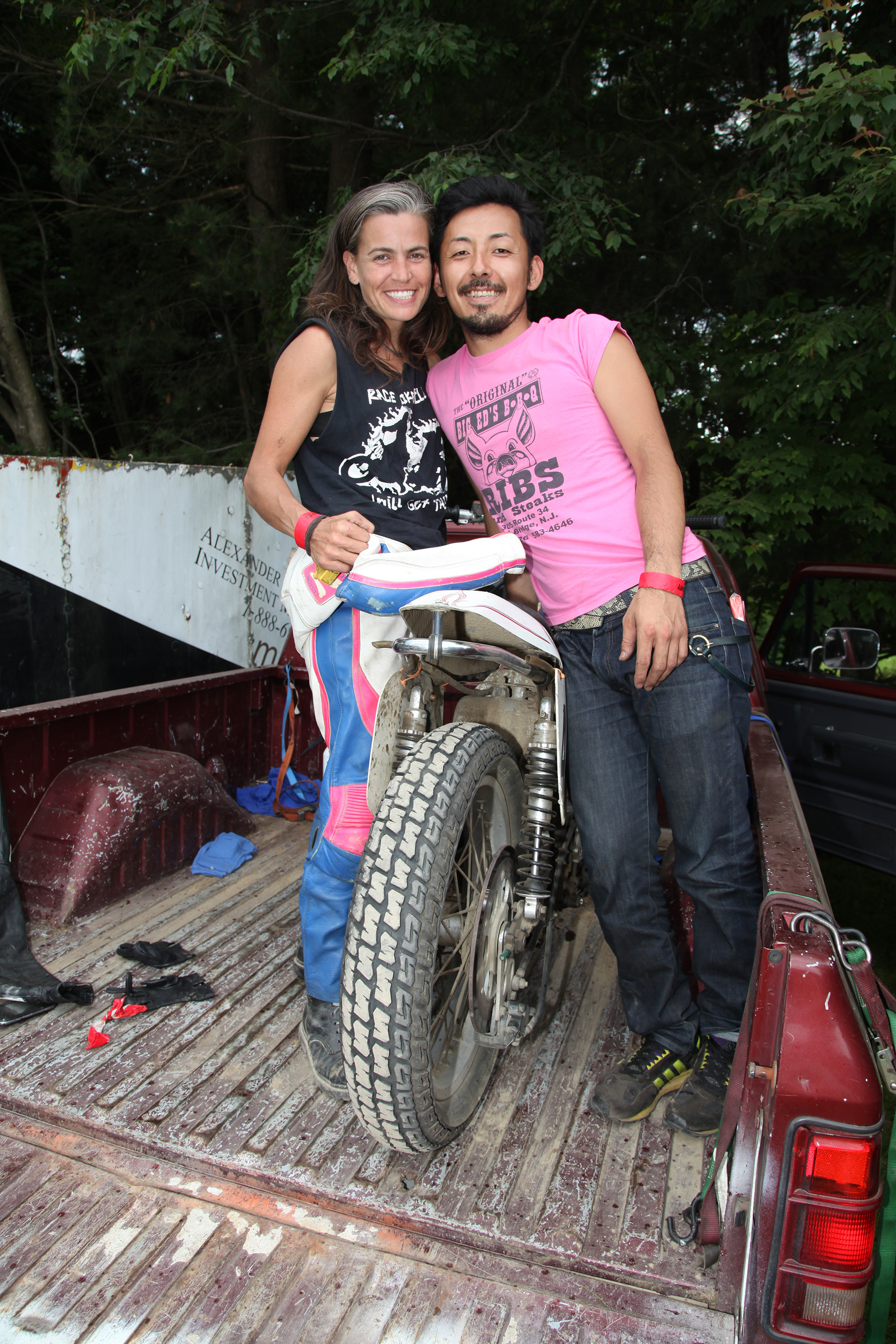 Kara & Fumi, vintage flat track motorcycle racers, Cuddebackville, NY