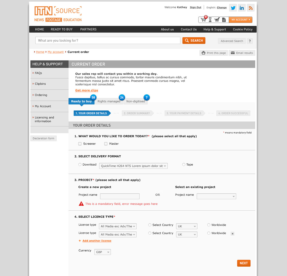 Checkout flow — Step 1: Order details