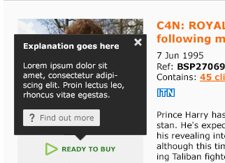 Tooltip interaction providing contextual guidance