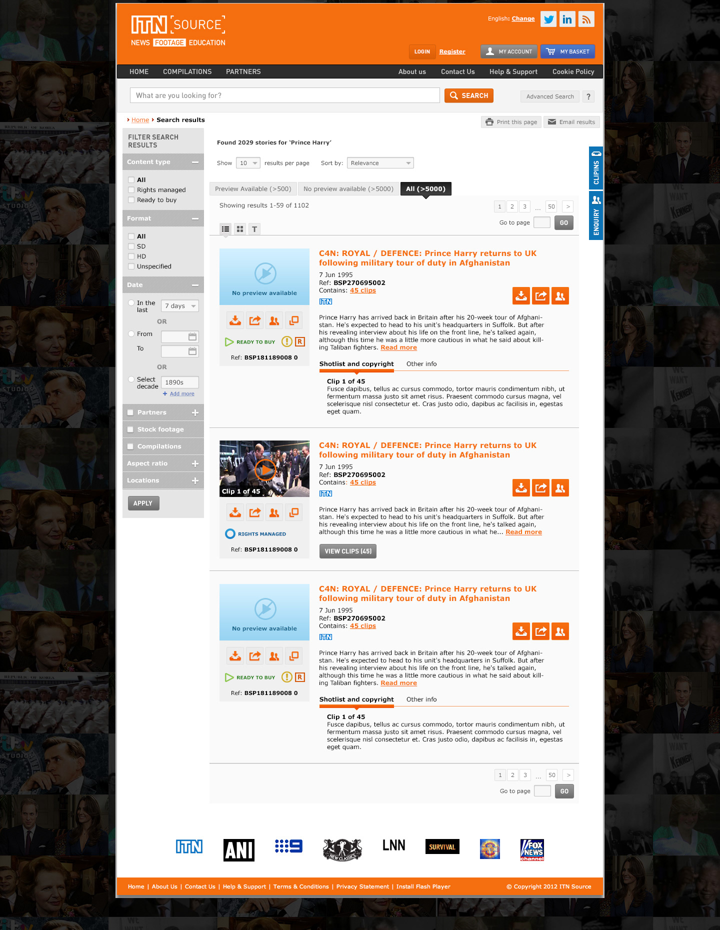 Search results – all content (list view)