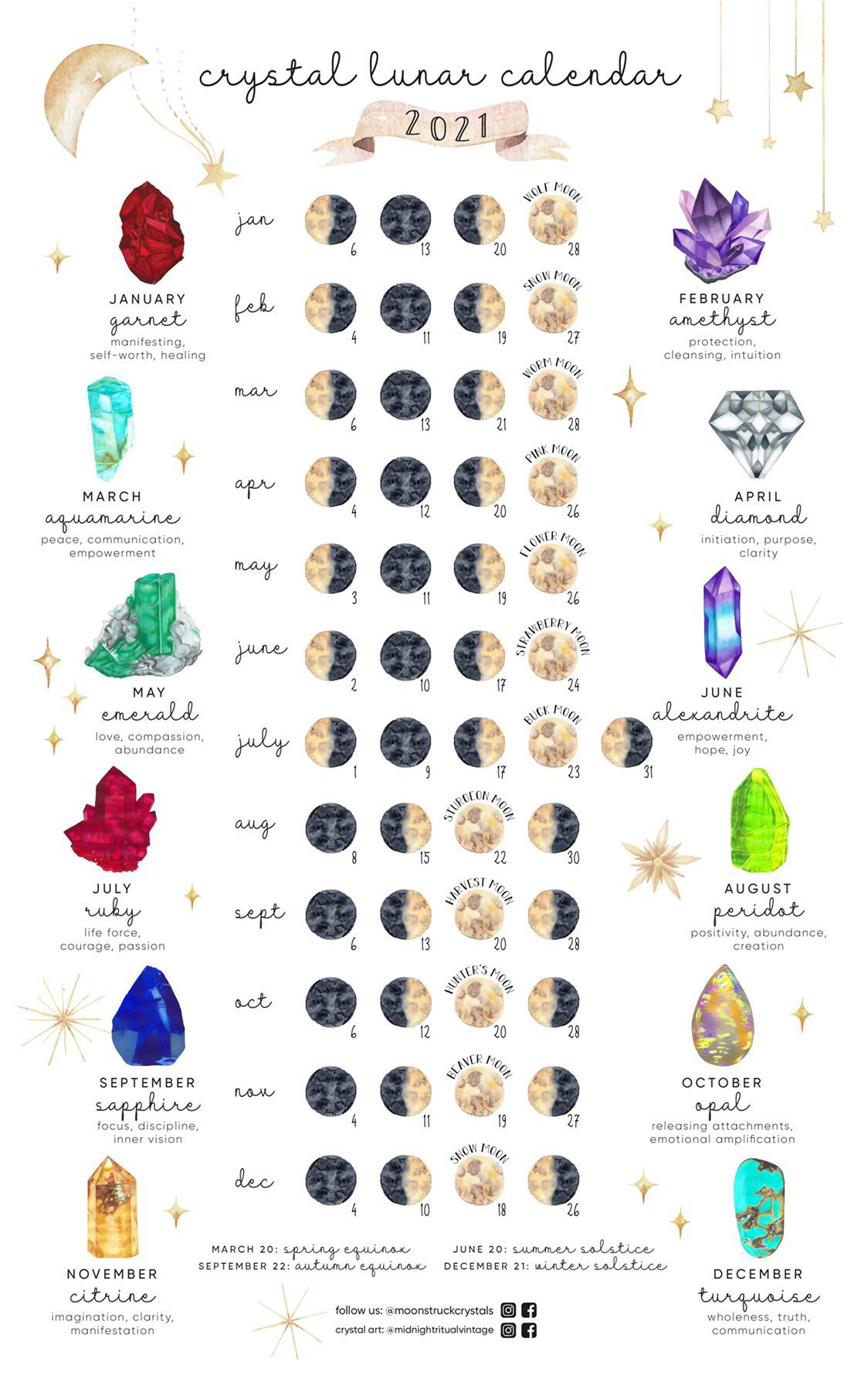 Moonstruck Crystal Lunar Calendar June - August 2020