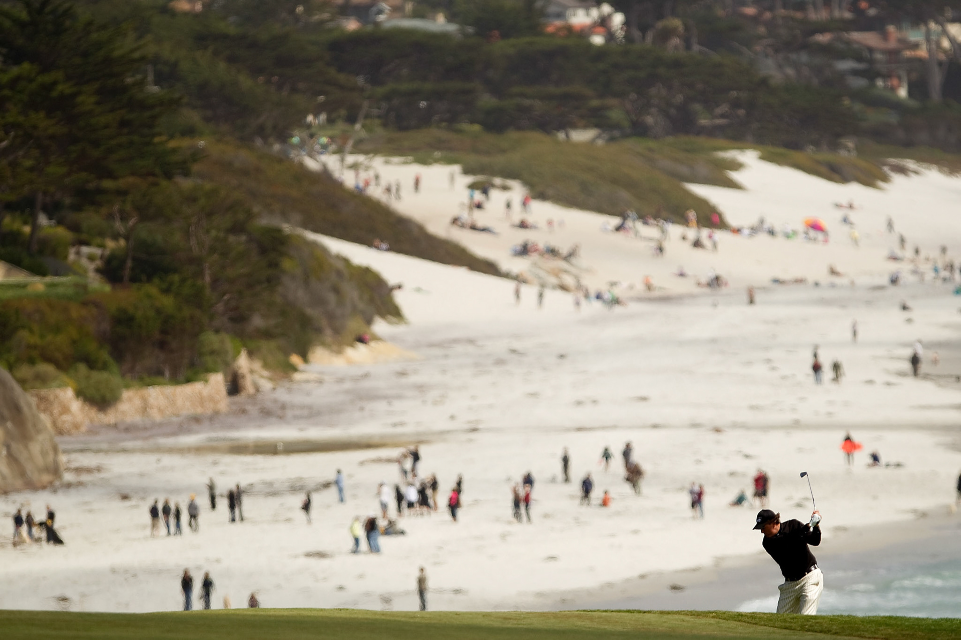 June. 20, 2010; Pebble Beach, CA, USA; Phil Mickelson with his second shot on the 10th hole during the Fourth Round of the 110th U.S. Open at Pebble Beach Golf Links. (Photo by ALLAN HENRY / GOLF CHRONICLES)