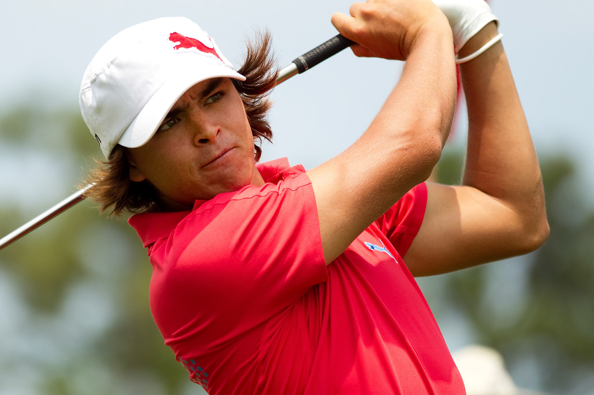 May. 5, 2010; Ponte Vedra Beach, FL, USA; Rickie Fowler watches his drive on the 16th during the Practice Round of THE PLAYERS Championship at TPC Sawgrass. Mandatory Credit: Allan Henry-Golf Chronicles