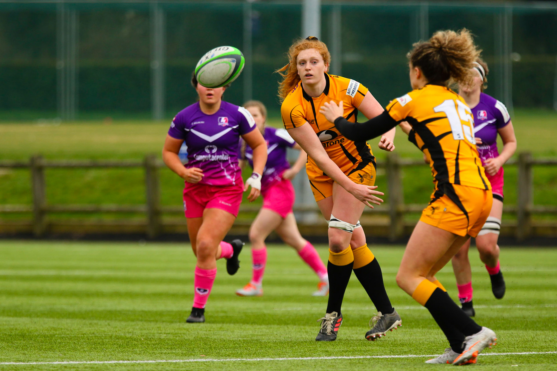 Action shot during the Allianz Premier 15s match between Loughborough Lightning and Wasps Ladies at Loughborough University, Loughborough, England on 20th March 2021.